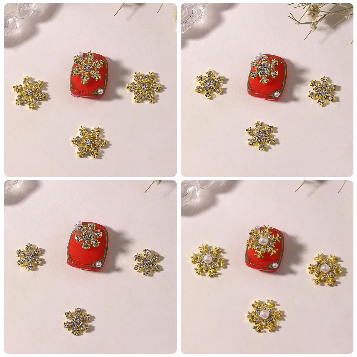 30Pcs Gold Alloy Christmas Snowflake Nail Charms with Rhinestones - Elegant Snowflake Nail Studs for Women & Girls - Perfect for Holiday Nail Art, Christmas Parties, and Winter Manicures