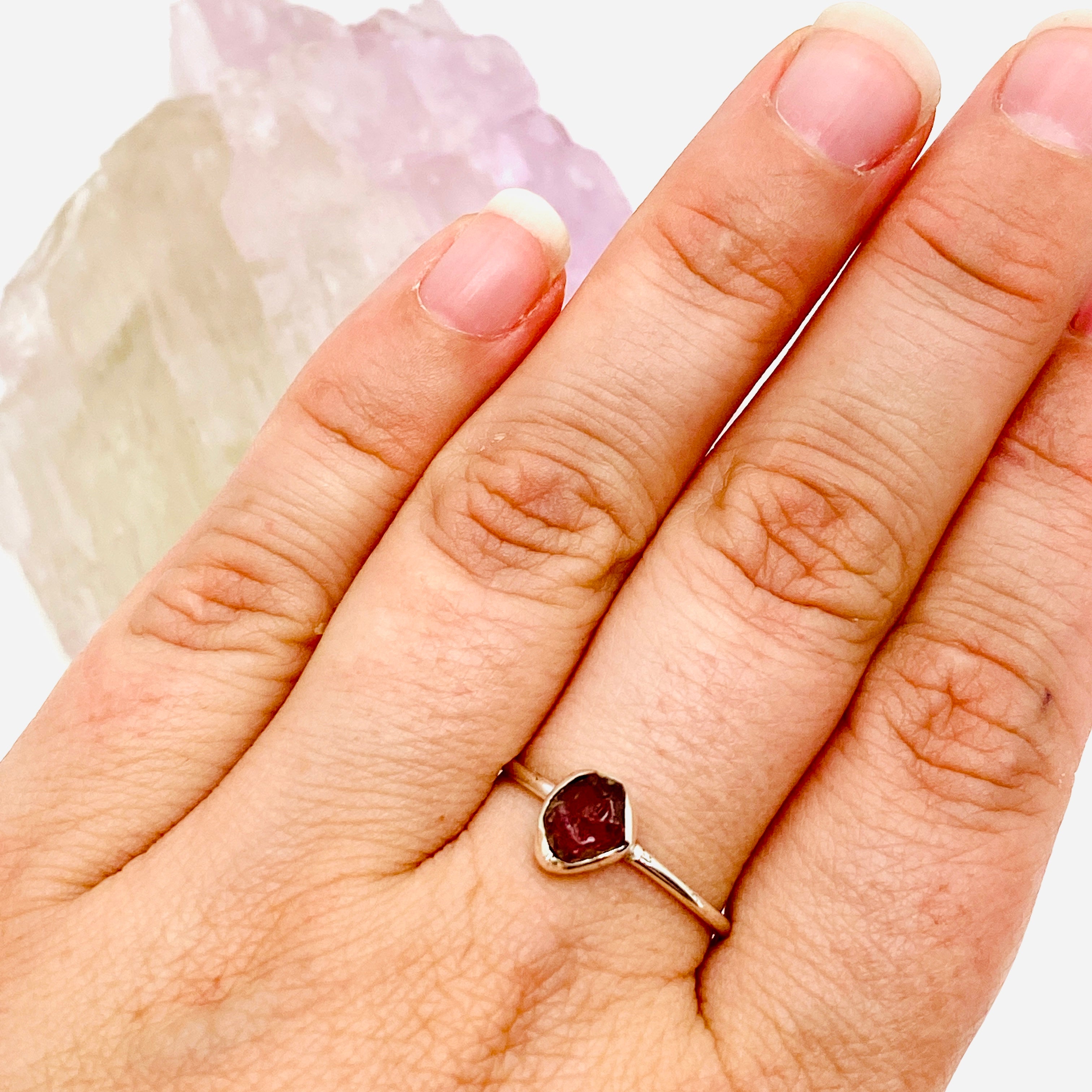 Natural Pink Tourmaline Raw Gemstone Sterling Silver Band Ring for Women - Elegant Boho Jewelry for Everyday Wear, Gift Giving & Special Occasions