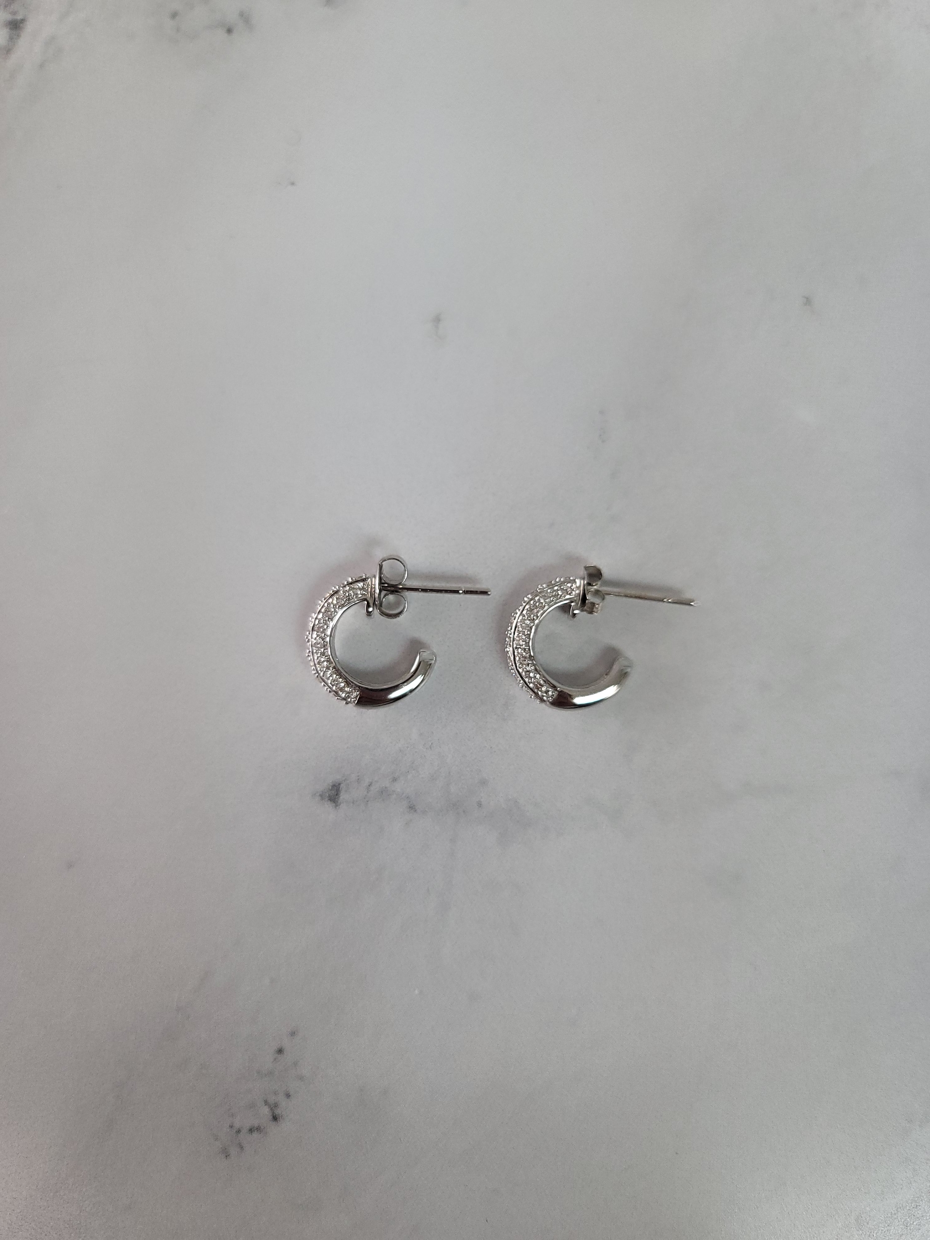 14K White Gold Diamond Pave Hoop Huggie Earrings - Elegant Everyday Jewelry for Women, Perfect for Parties, Weddings & Gifts