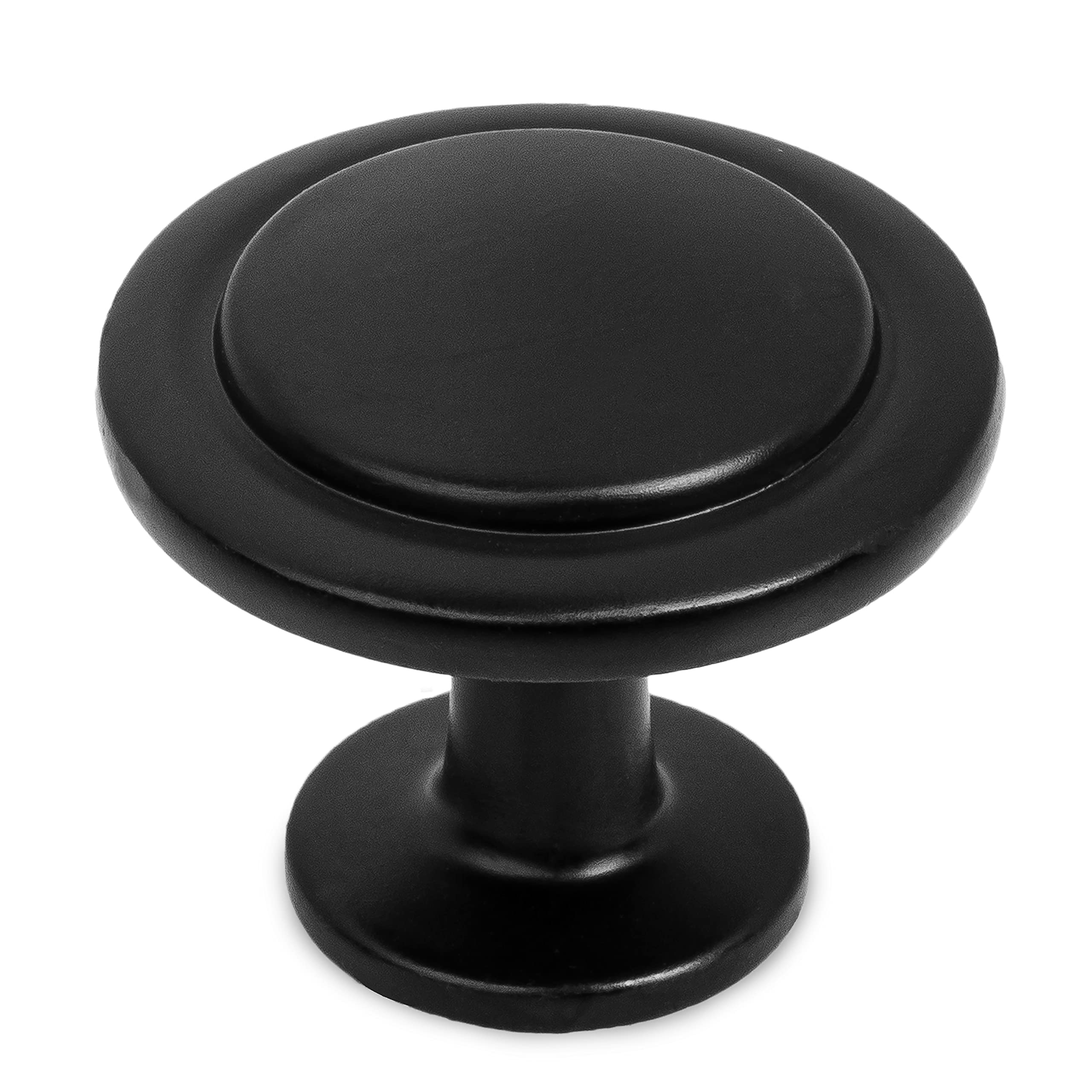 Ilyapa 1-1/4 Inch Round Flat Black Kitchen Cabinet Knobs - 5 Pack Matte Black Drawer Pulls for Cabinets, Dressers & Furniture Hardware - Perfect for Modern Kitchen & Bathroom Renovation