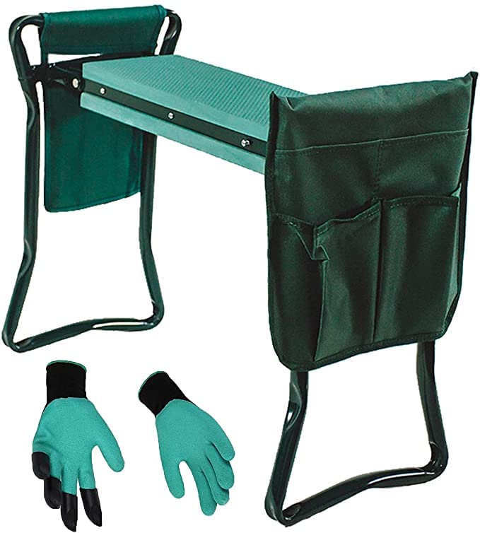 Foldable Garden Kneeler & Seat with 2 Tool Pouches - Multi-Use Bench with Soft Kneeling Pad - Perfect Gardening Gift for Women & Men - Ideal for Planting, Weeding and Outdoor Yard Work