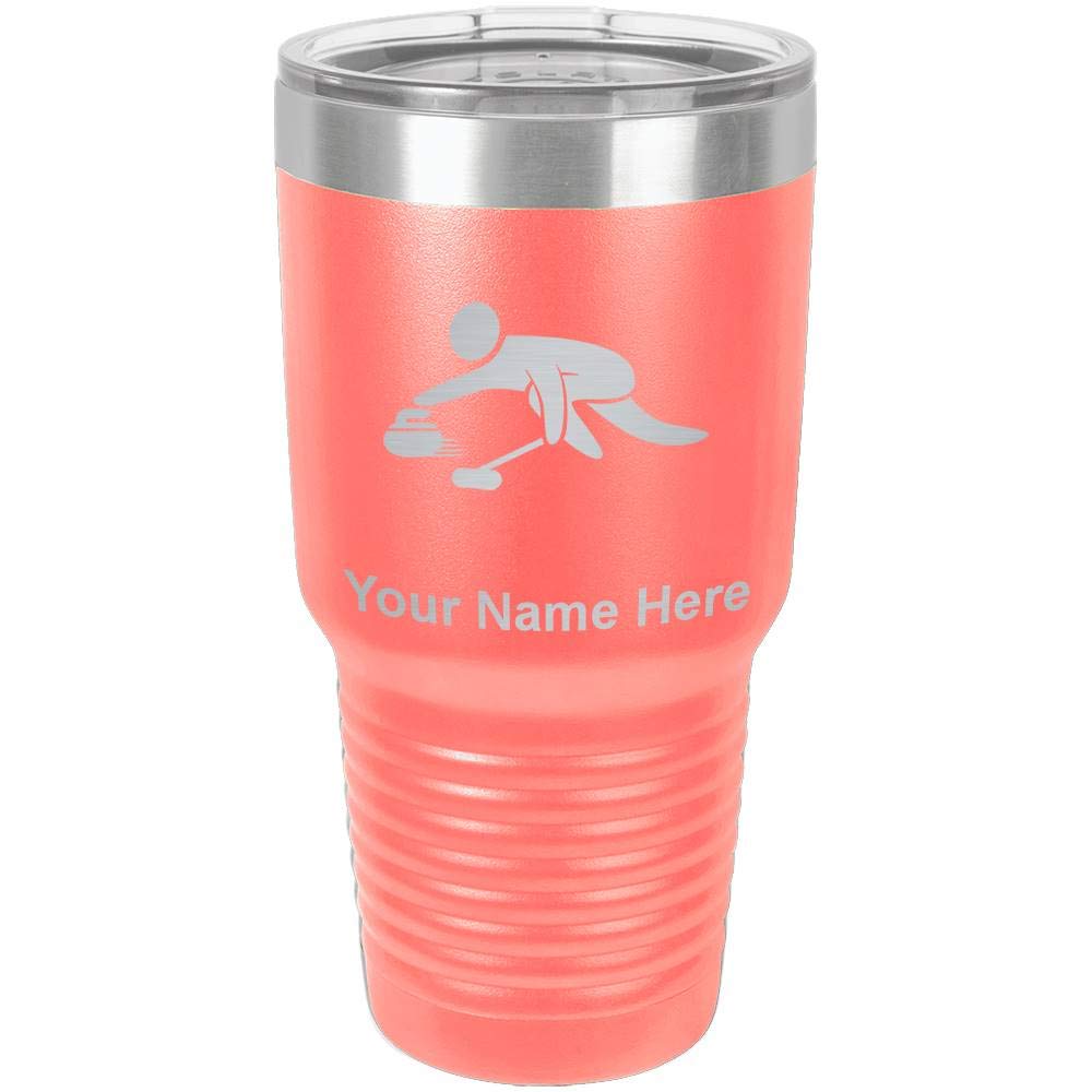 LaserGram 30oz Vacuum Insulated Stainless Steel Tumbler Mug with Curling Figure Design - Personalized Engraving Included (Coral) - Perfect for Coffee, Tea & Cold Drinks at Home, Office or Gym