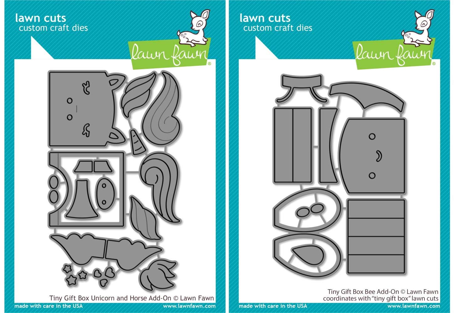 Lawn Fawn Tiny Gift Box Add-ons - Unicorn or Horse and Bee - 2 Piece Set for DIY Greeting Cards, Scrapbooking & Party Favors