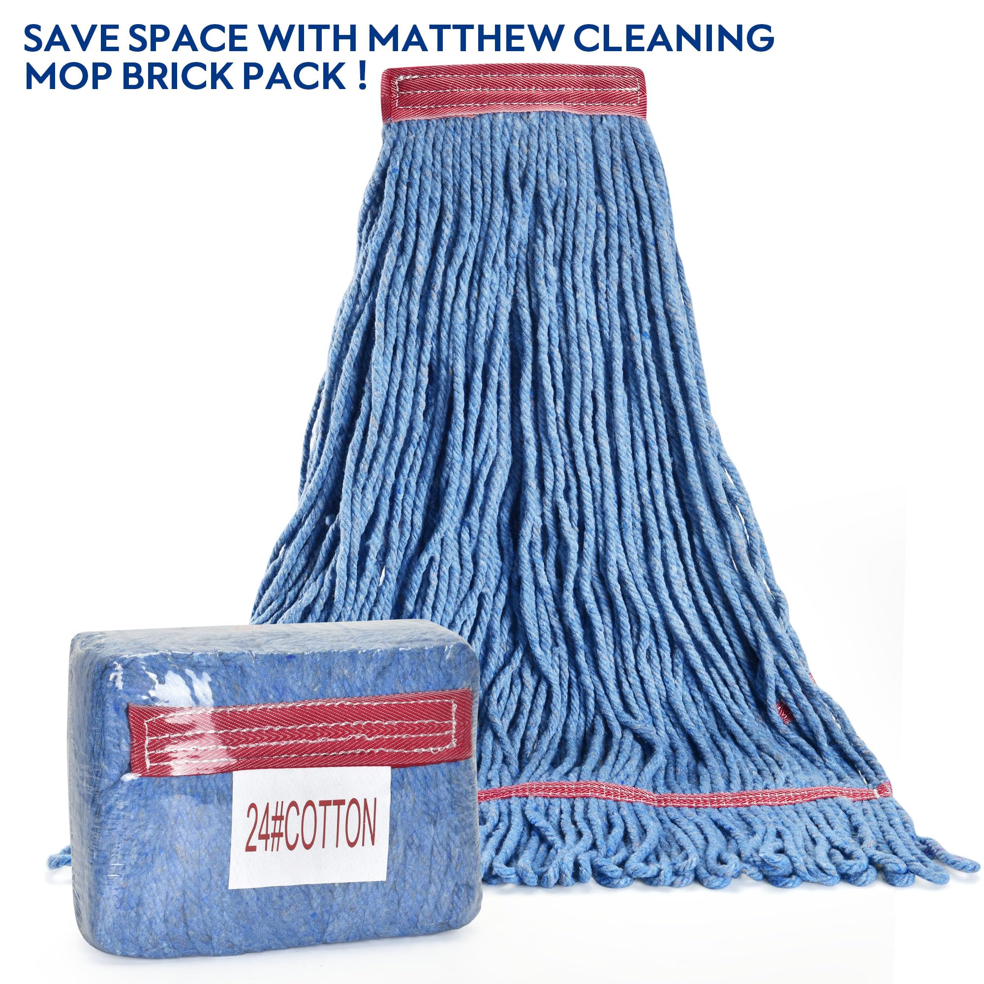 Matthew Cleaning 24oz Heavy Duty Commercial Mop Head Replacement - Industrial Blue Cotton Looped End String Refill (12-Pack) for Wet Floor Cleaning in Restaurants, Hospitals & Warehouses