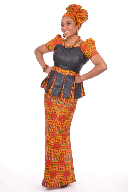 Stylish Kente Print Top and Skirt Set with Elegant Brocade Design DP3227BP2 - Perfect for African Cultural Events, Weddings, and Special Occasions