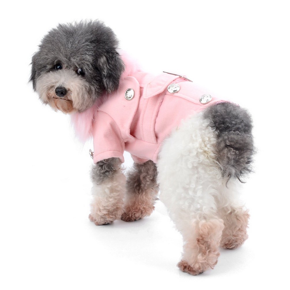 Premium European Woolen Fur Collar Coat for Small Dogs & Cats - Warm Pet Winter Clothing in Pink | Perfect for Outdoor Walks & Holiday Costumes