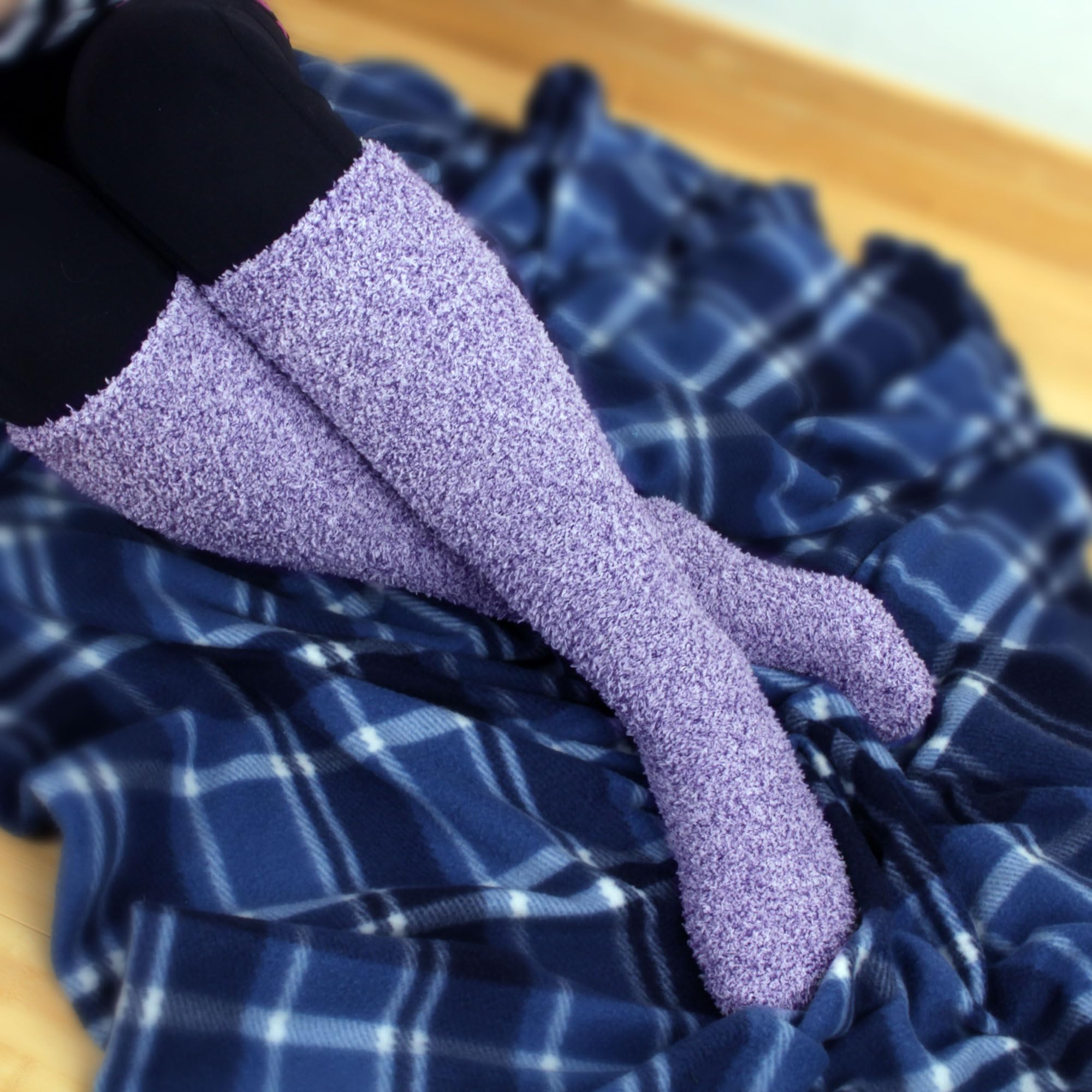 Women's Fuzzy Feather Soft Cozy Knee High Socks - Warm Winter Boot Socks for Women, Non-Slip Comfortable Thick Knit Socks - Perfect for Cold Weather, Snow Boots, and Indoor Lounging