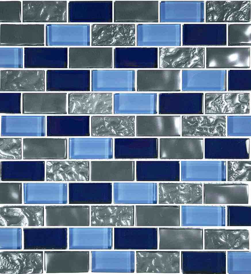 Blue Blend Glass Pool Mosaic Tile 1x2 - Waterproof & Durable for Swimming Pools, Backyard Decoration & Bathroom Walls