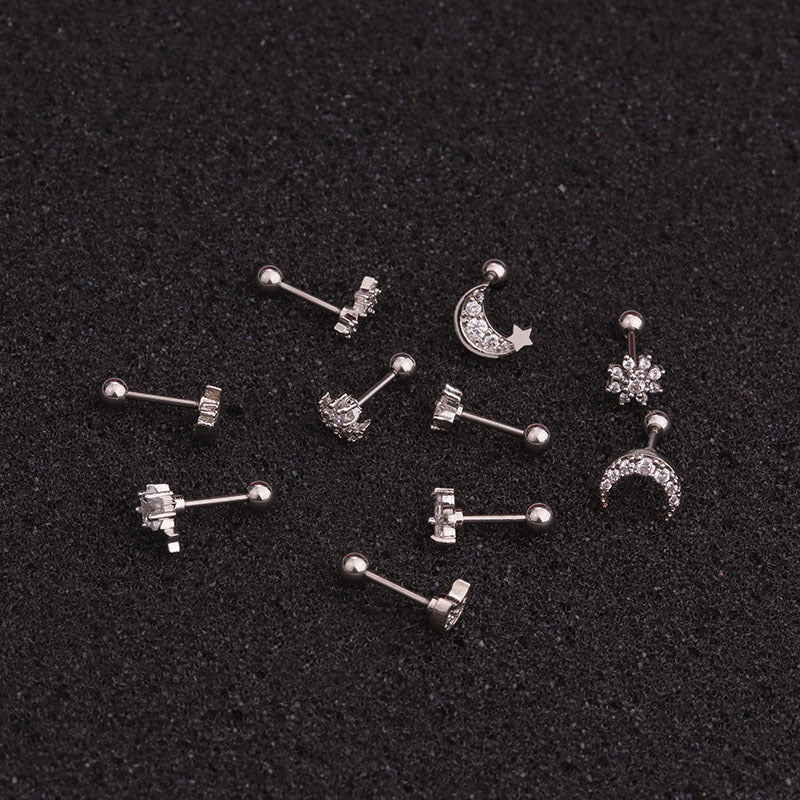 20G Cartilage Tiny Moon Star Tragus Stud Earrings - Hypoallergenic Surgical Steel Body Jewelry for Women | Perfect for Daily Wear, Parties & Special Occasions
