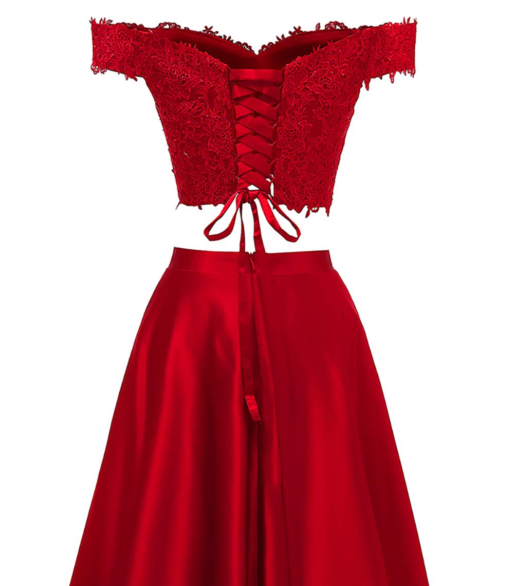 **Elegant Off Shoulder Prom Dresses 2024 | Long Two-Piece Lace & Satin Formal Evening Gown with High Slit for Women – Perfect for Prom Night, Homecoming, and Black-Tie Events**
