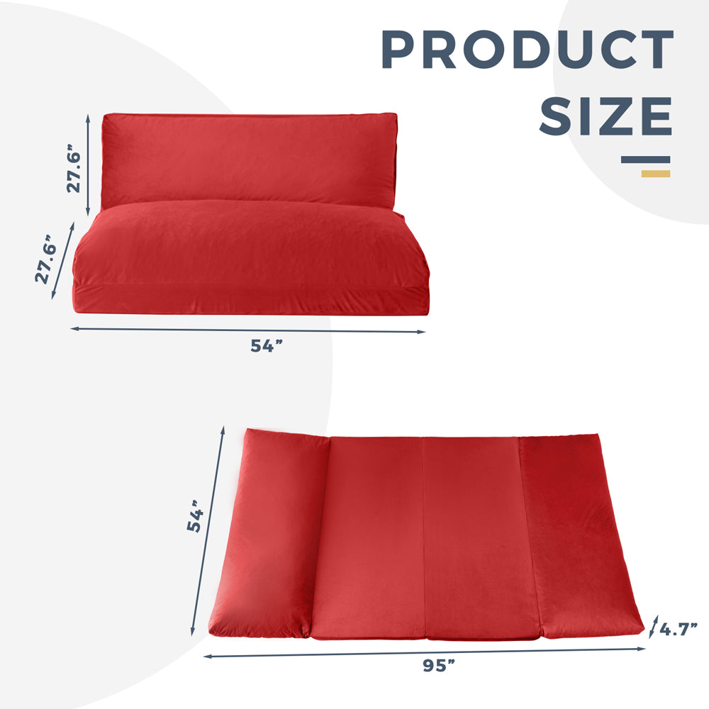MAXYOYO Velvet Bean Bag Folding Sofa Bed - Washable Cover for Adults, Red | Comfortable Floor Seating for Living Room, Bedroom & Game Room