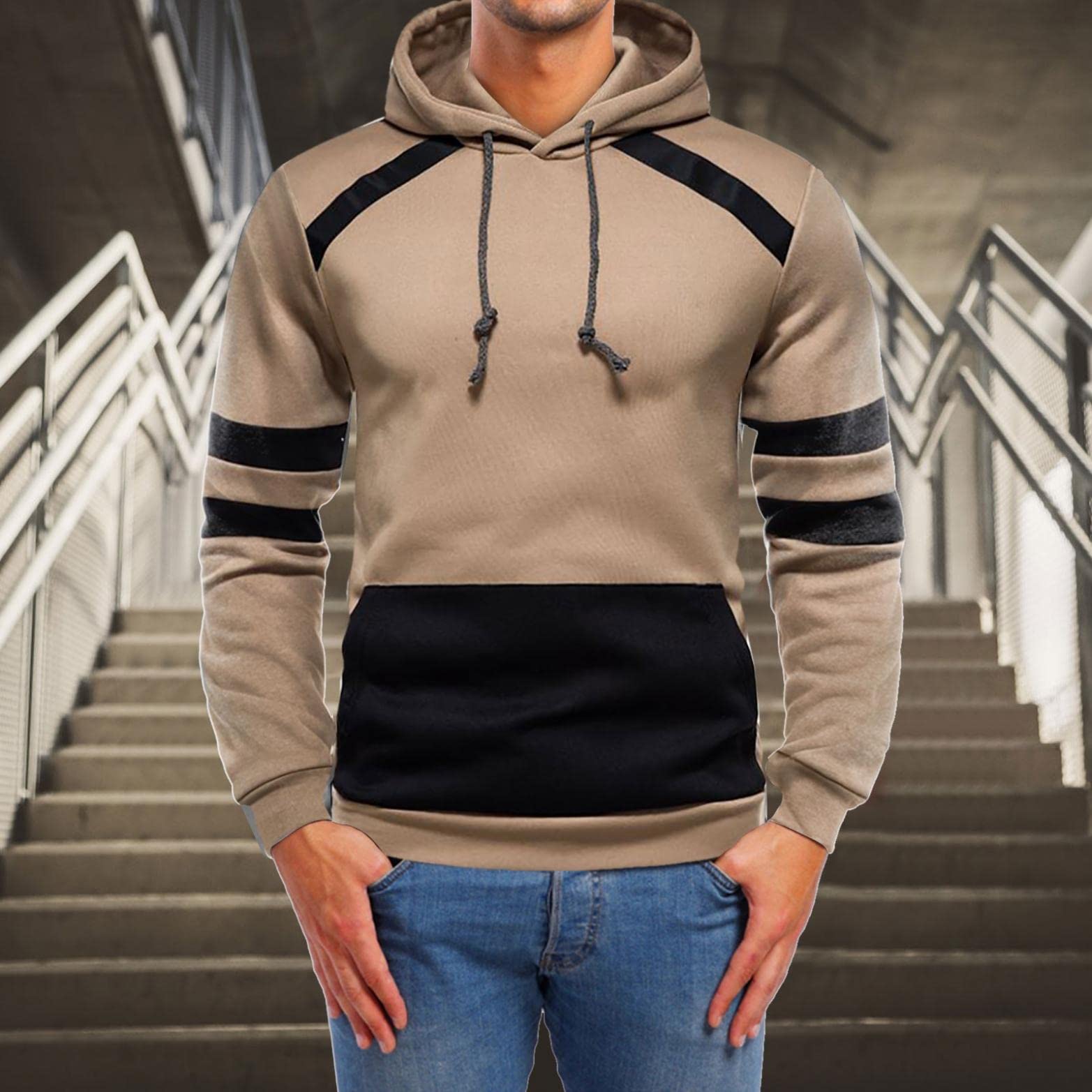 Men's Color Block Fleece Hoodie Pullover - Long Sleeve Sweatshirt with Pocket | Casual Wear, Street Style & Outdoor Activities