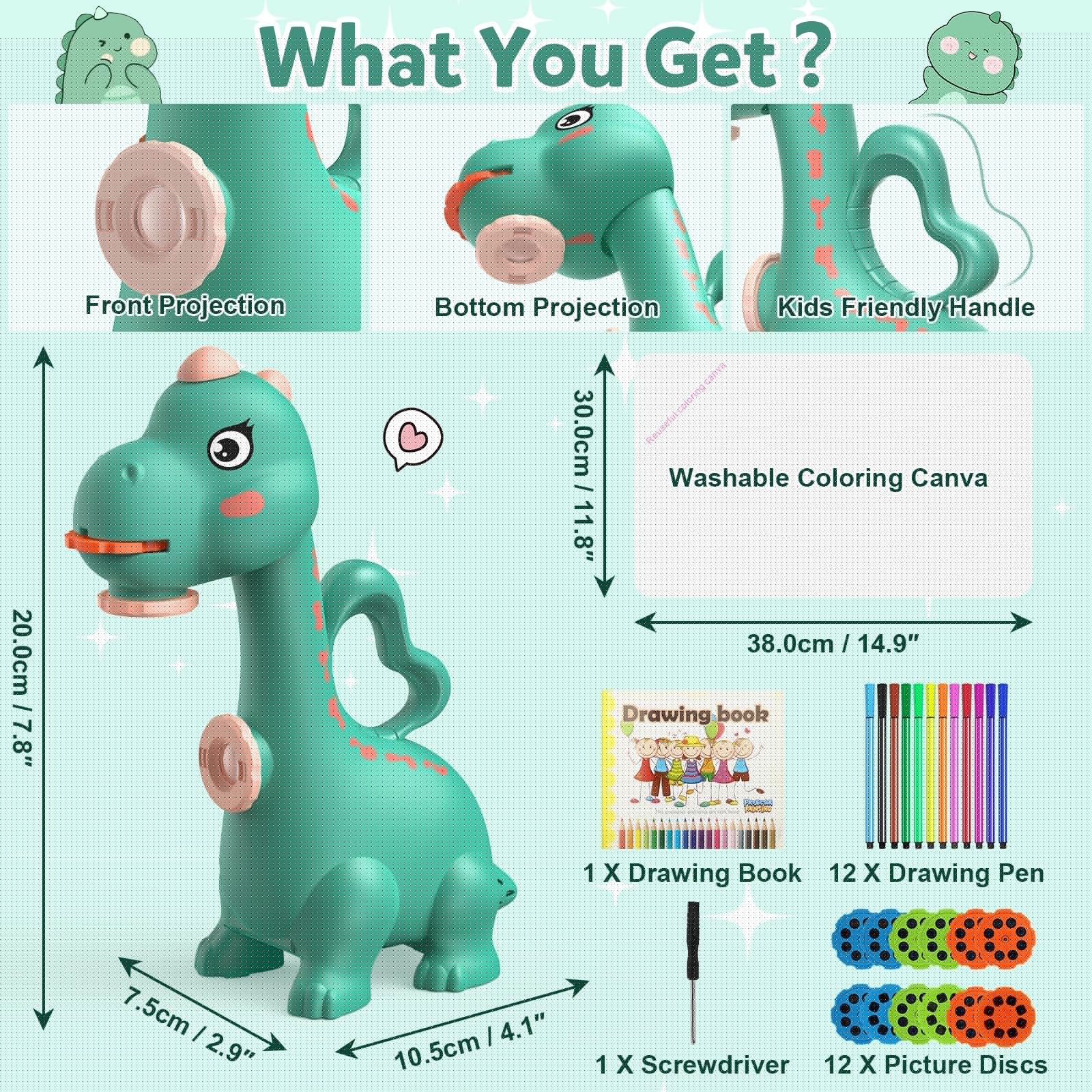 KETIEE Dinosaur Drawing Projector Toy for Kids Ages 5-7 - Smart Art Sketcher with 96 Stencils & Dual Projector Heads - Fun Tracing & Drawing Learning Toy for Boys & Girls (Green) - Perfect for Birthday Gifts, Classroom Activities & Creative Playtime