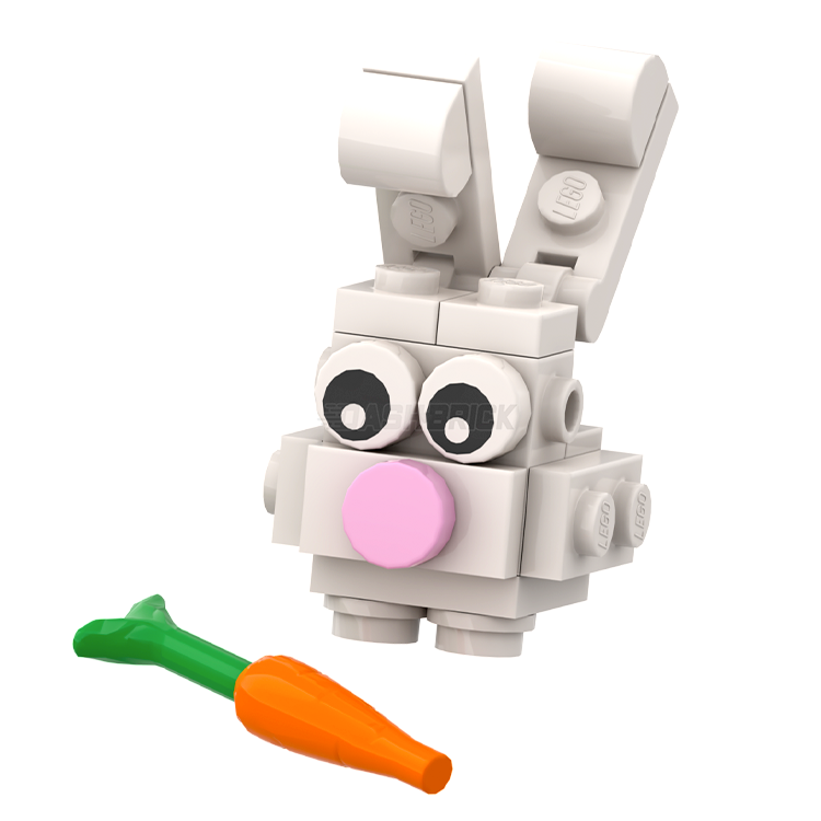 LEGO Brick Bunny White, Tan & Grey - Easter Bunny Building Kit with Carrots [MiniMOC] - Perfect for Easter Decorations, Gift Giving & Creative Play