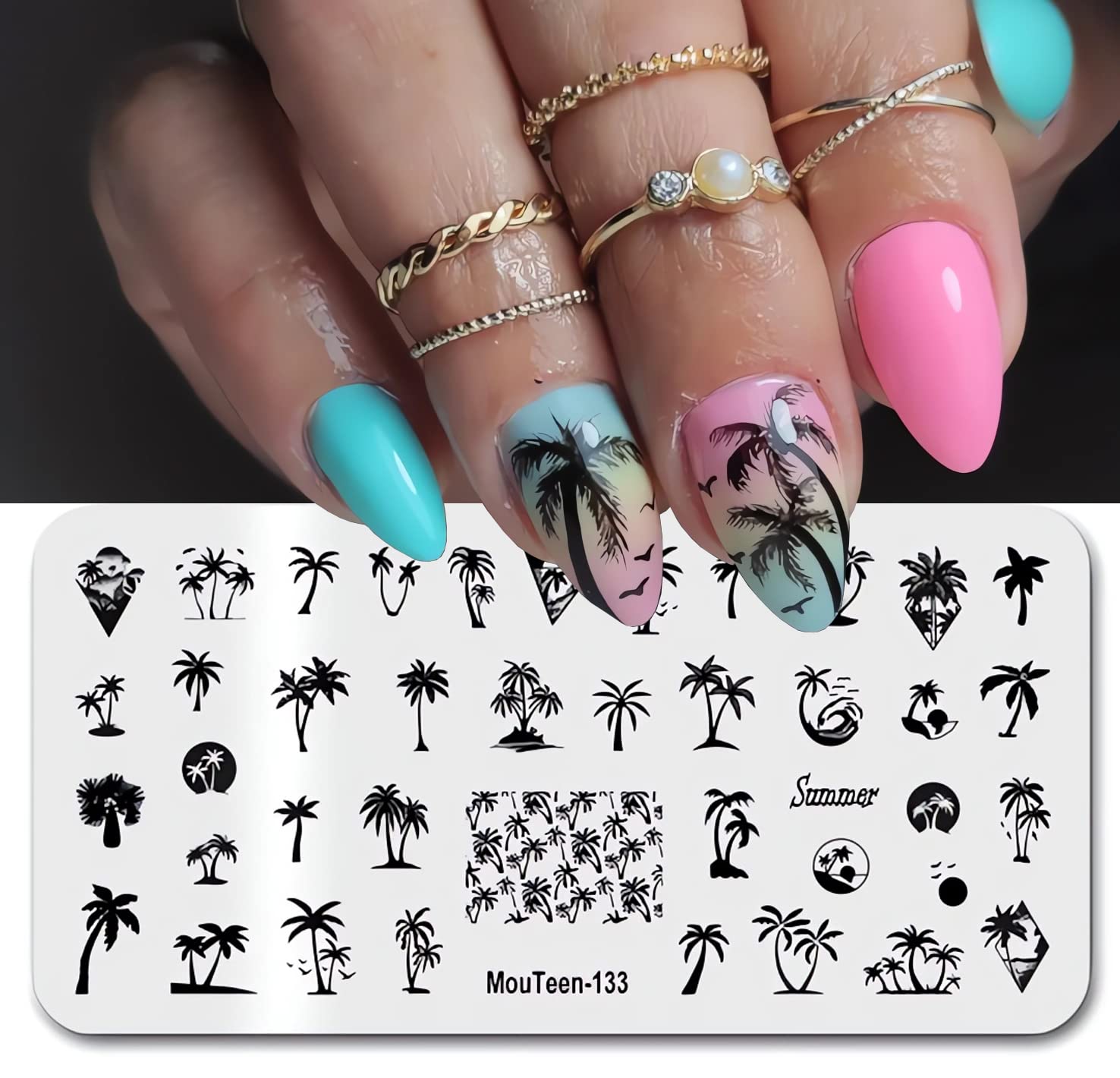 Summer Nail Art Stamping Plates - Palm Coconut Tree Design, Stainless Steel Nail Stamp Templates for DIY Holiday Nail Decorations, Women's Nail Art Supplies | Perfect for Beach Vacations, Summer Parties & Tropical Nail Designs