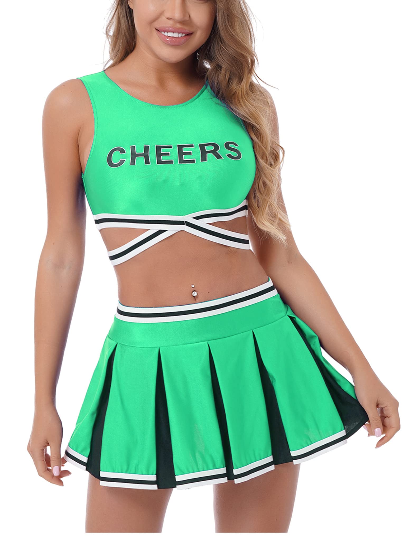 Freebily Women's Cheerleader Costume - Sexy Adult Cheerleading Uniform for Halloween, Cosplay & Role Play - Perfect for Parties, Performances & Themed Events