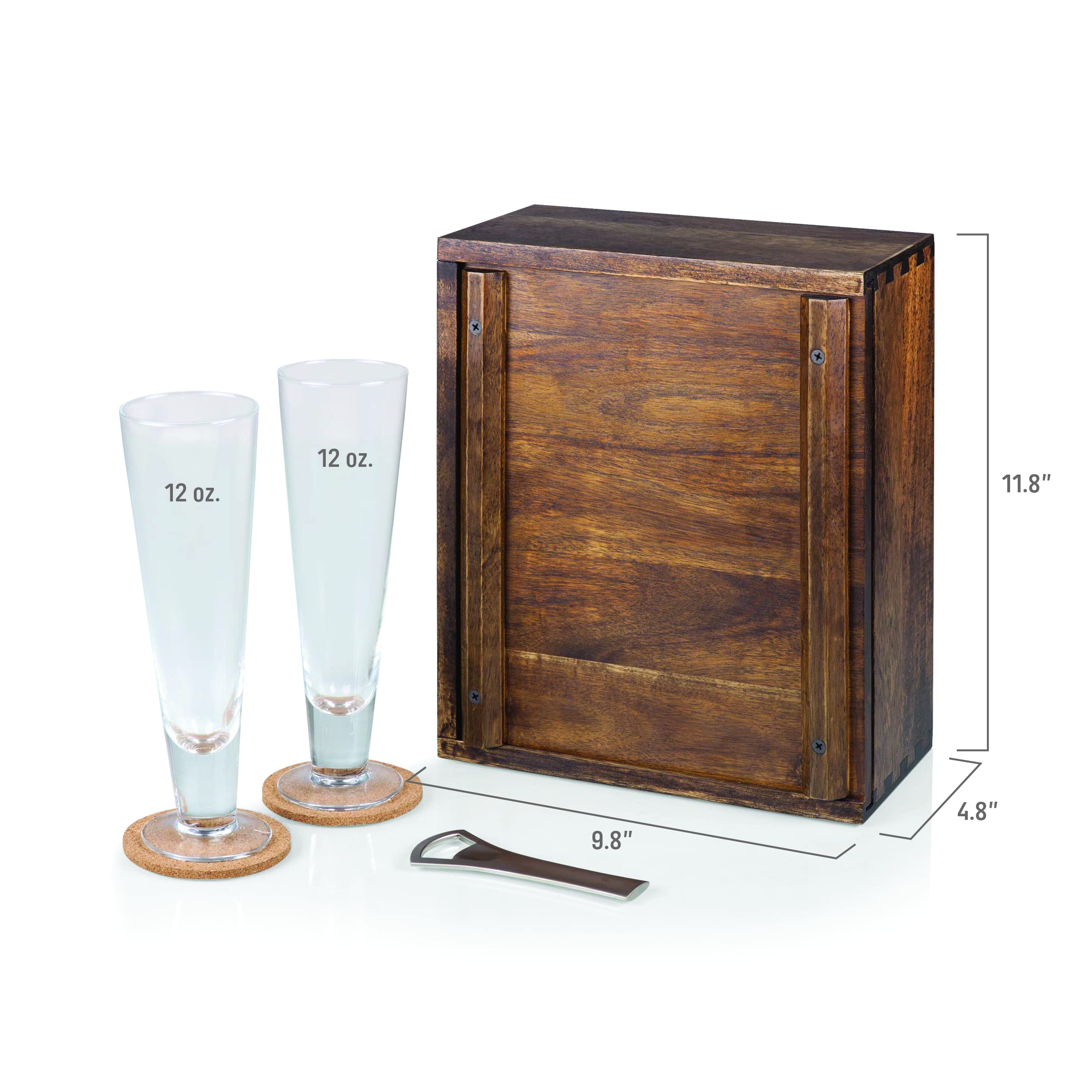 PICNIC TIME - Acacia Wood Pilsner Craft Beer Set with 2 Premium Beer Glasses - Perfect Gift for Beer Enthusiasts - Ideal for Outdoor BBQs, Parties & Home Bar Decor