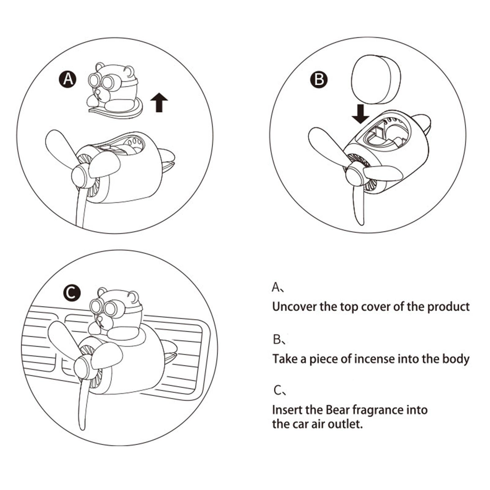 XGZ Car Air Freshener Vent Clips - Natural Scented Car Fragrance Diffuser with 60-Day Long-Lasting Deodorant - Cute Cartoon Bear Pilot Design for Auto Interior Decor - Perfect for Daily Commute, Road Trips & Car Interior Refresh