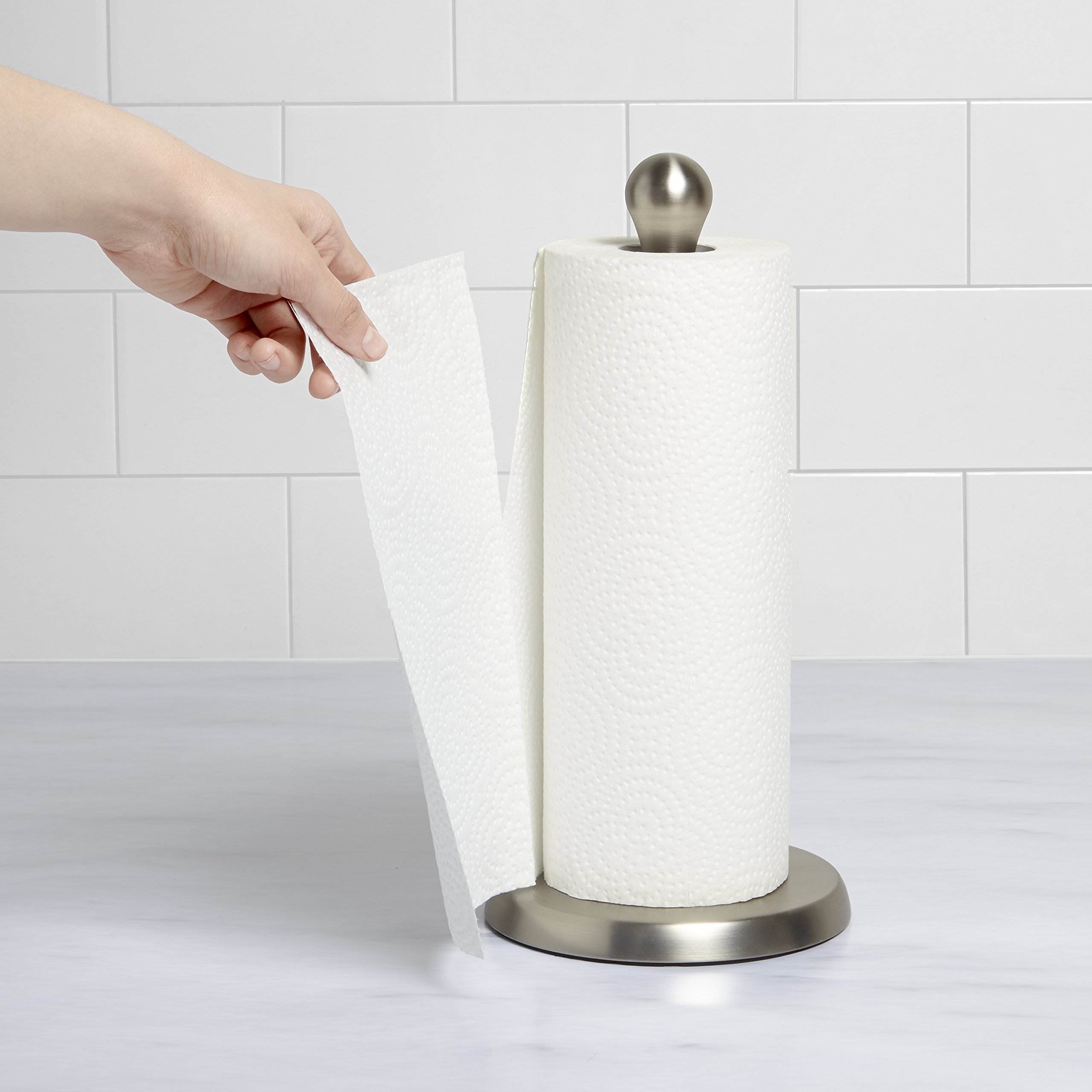 Stainless Steel Tug Paper Towel Holder - Wall Mount or Countertop, Durable & Rustproof for Kitchen, Bathroom, Office (Silver) - Perfect for Easy Access to Paper Towels While Cooking or Cleaning