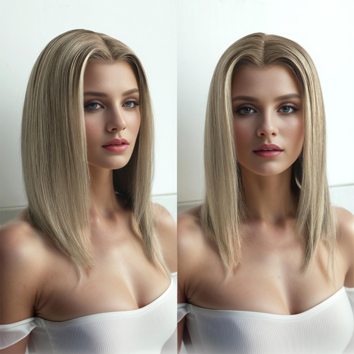 Ash Blonde Ombre Short Bob Wig with 13x4 HD Lace Front - 100% Human Hair, Pre-Plucked, 180 Density, 12 Inch - Perfect for Daily Wear, Cosplay & Special Occasions