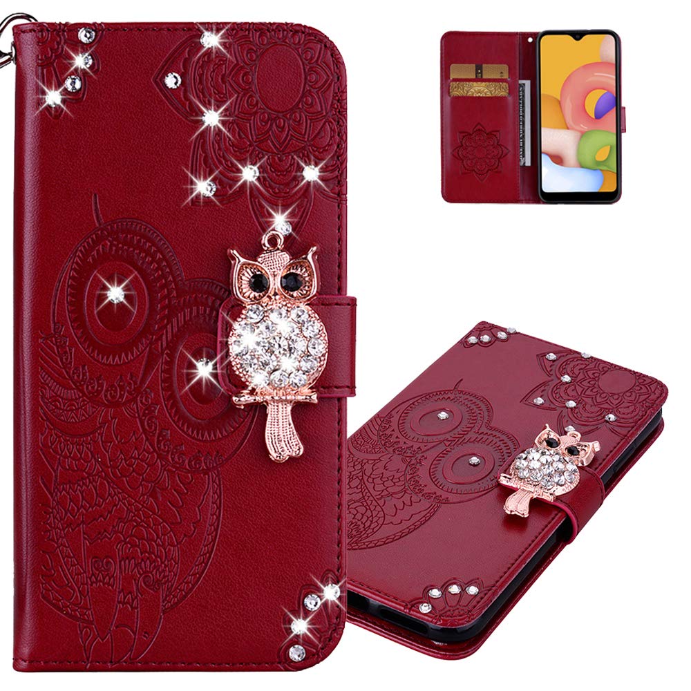 Samsung Galaxy A21 Phone Case with Diamond Owl Design - Wallet & Stand Cover for Daily Use