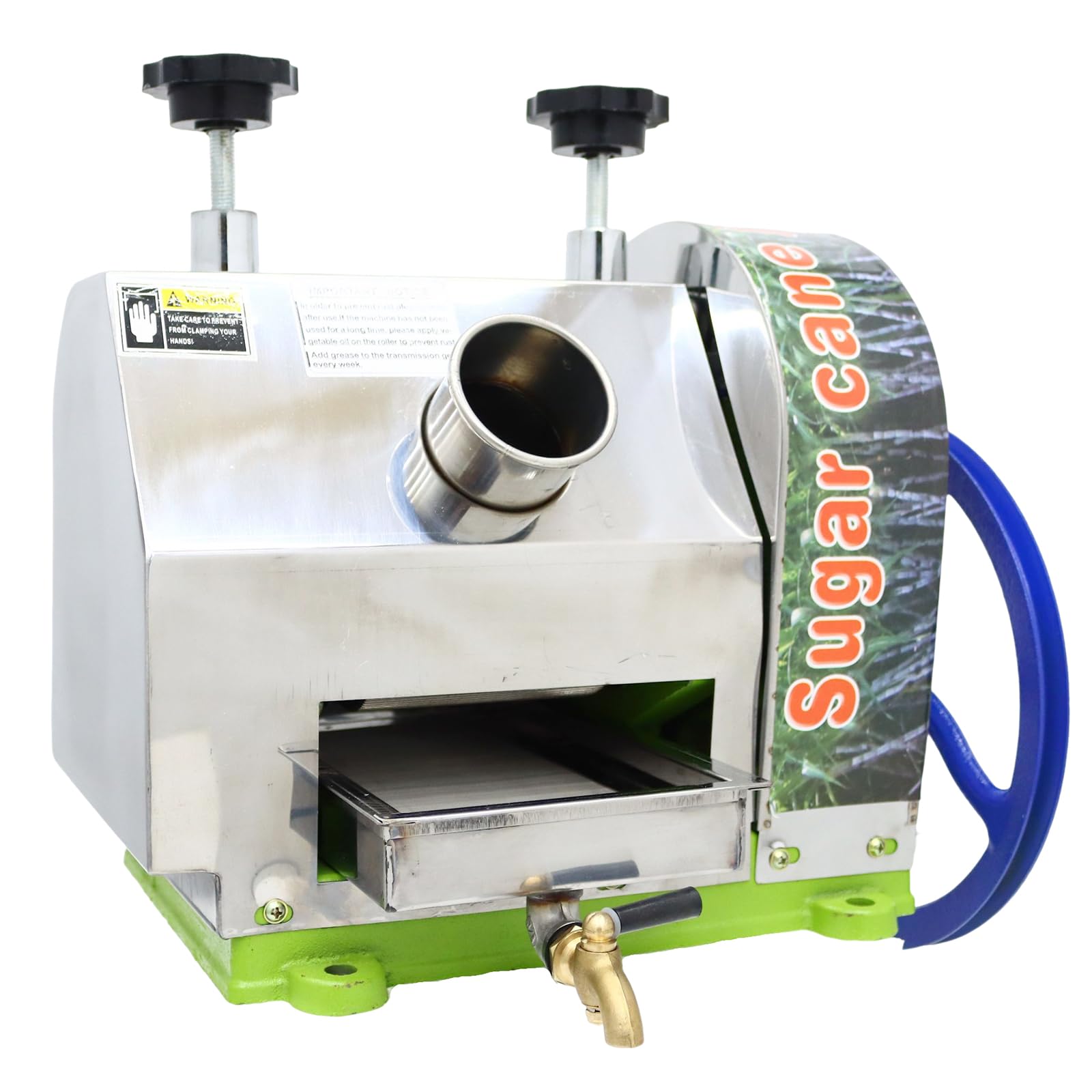 Stainless Steel Manual Sugar Cane Juicer Machine - 3 Roller Commercial Press with Steel Handle, 110LBS/Hour Output - Perfect for Juice Bars, Restaurants, and Home Use