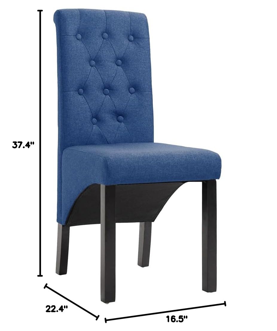 2 Pcs Upholstered Fabric Dining Chairs - Tufted High Back Parson Chairs with Wooden Legs & Button Details, Comfortable Kitchen Chairs for Dining Room, Living Room or Restaurant (Blue Fabric) - Perfect for Family Gatherings & Home Decor