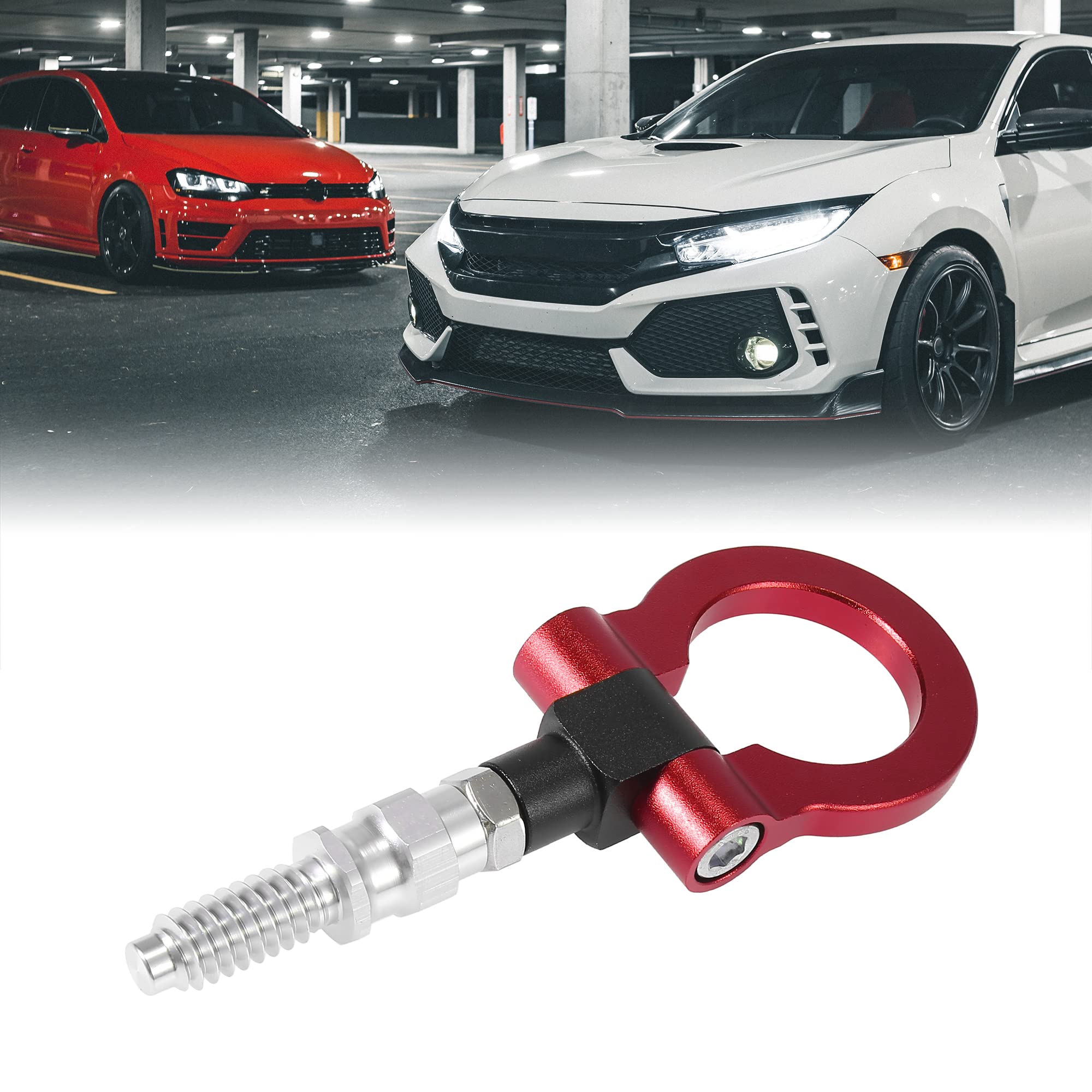 Red Aluminum Alloy Car Tow Hook Kit - Durable Front Bumper Towing Eye for Off-Road & Recovery