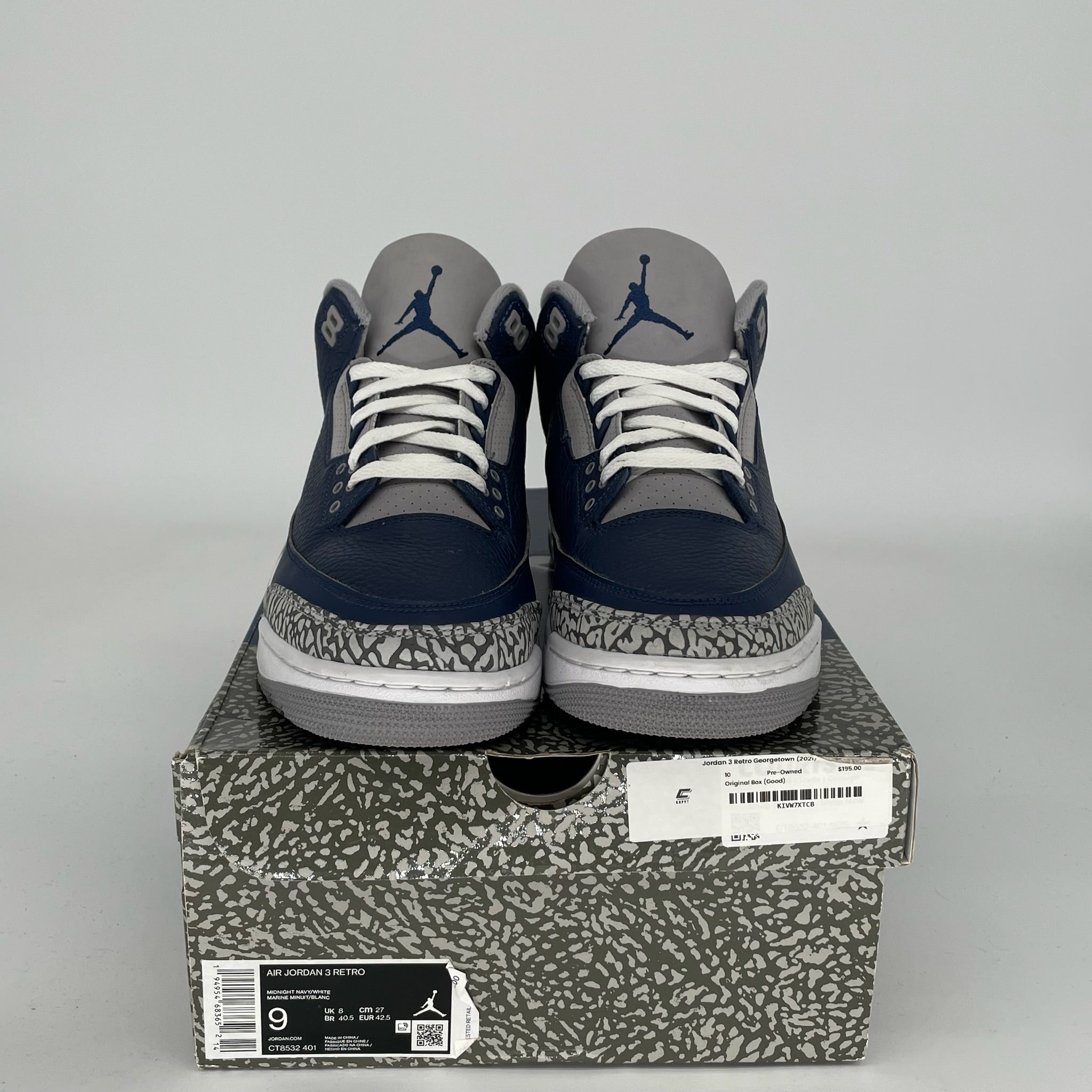 AIR JORDAN 3 GEORGETOWN Retro Sneakers - Men's Size 9 (CT8532-401) - Basketball Shoes for Streetwear & Casual Style