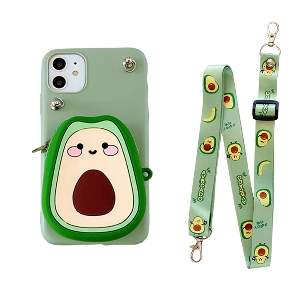 Samsung Galaxy S21 Plus Phone Case with Wallet & Card Holder - 3D Cute Avocado Design, Soft Silicone Shockproof Cover with Detachable Lanyard & Kickstand | Perfect for Shopping, Travel & Daily Use
