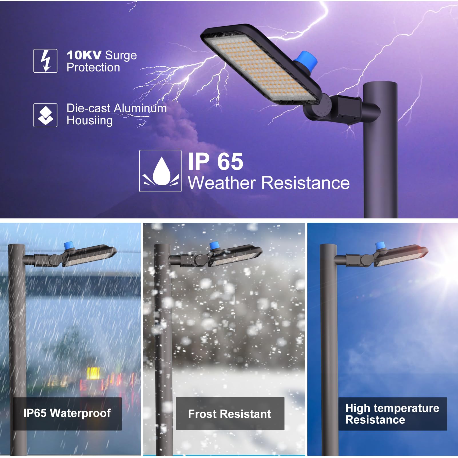 5-Pack 240W LED Parking Lot Lights - 36,000LM (150LM/W) 5000K Daylight - Outdoor Pole Mount Lighting with Smart Dusk-to-Dawn Sensor - Ideal for Commercial Parking Lots, Warehouses & High Mast Areas (30-50ft Height) - 7-Year Warranty