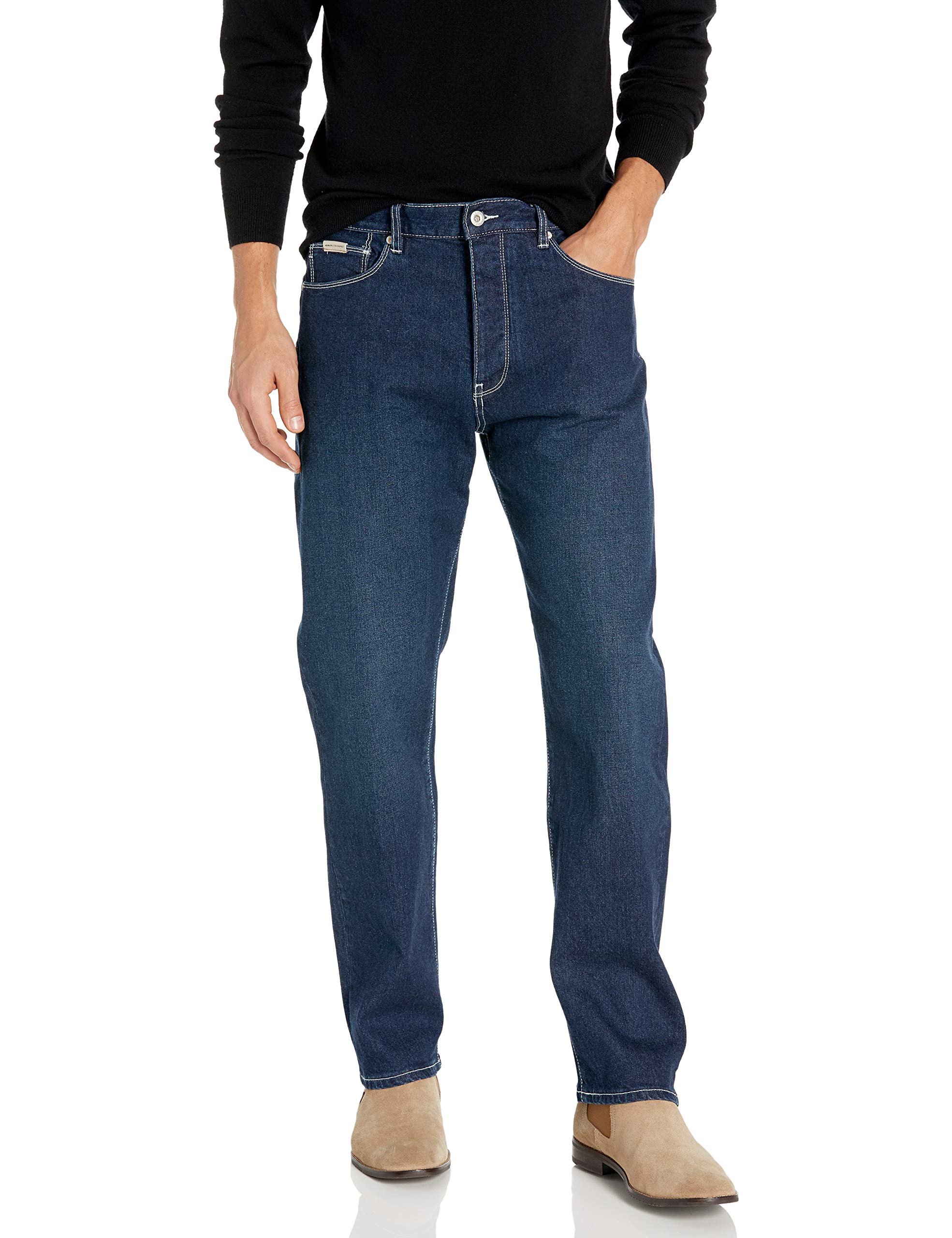 Armani Exchange Men's Ripped & Repaired Straight Leg Jeans | Distressed Denim Pants for Casual Wear & Street Style Outfits