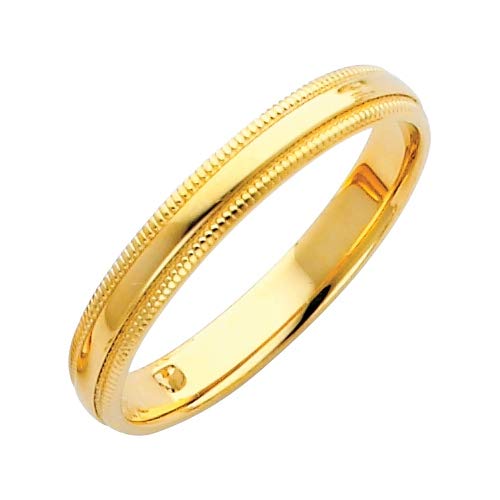 14K Yellow Gold 3mm Milligrain Comfort Fit Wedding Band Ring for Women - Size 4-12 - Elegant Jewelry Gift for Brides, Anniversaries & Special Occasions