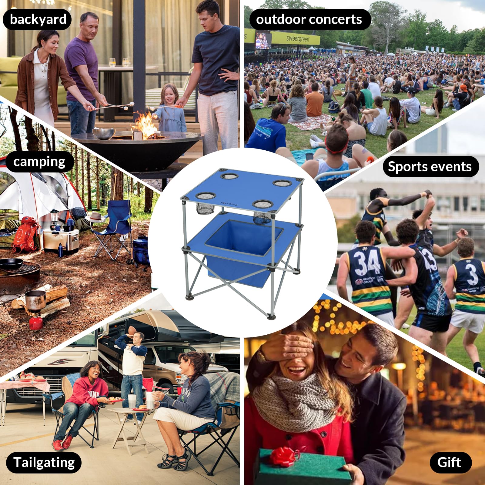 Portable Folding Camping Table - Lightweight Outdoor Picnic Table with 4 Cup Holders & Storage Bag - Collapsible Tailgating Table for Camping, Backyard BBQ, Beach, Park & Outdoor Concerts - Perfect for Picnics, Grilling & Tailgate Parties