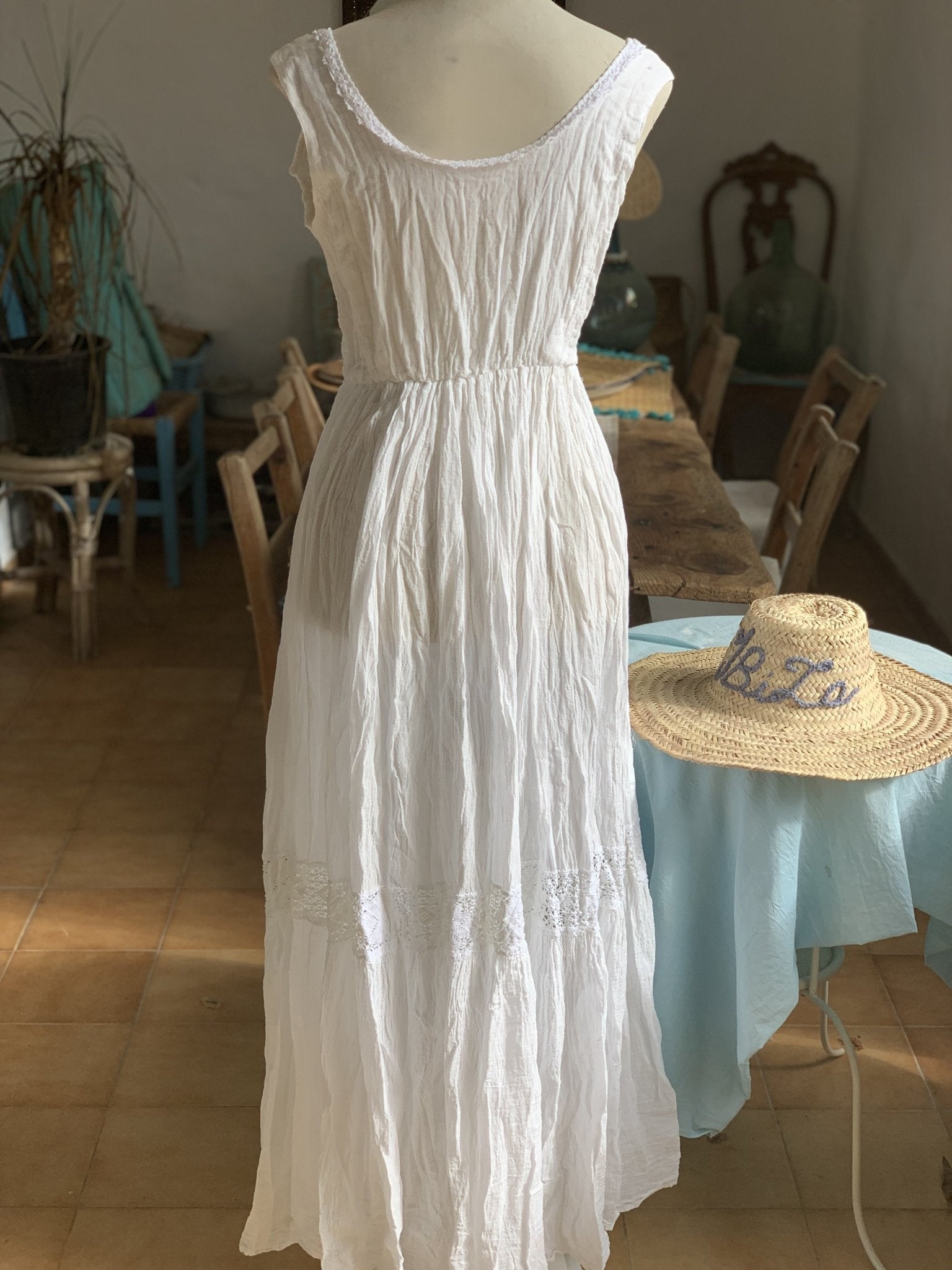 Bohemian White Embroidered Beach Wedding Dress from Ibiza - Perfect for Destination Weddings, Beach Ceremonies & Summer Boho Bridal Looks