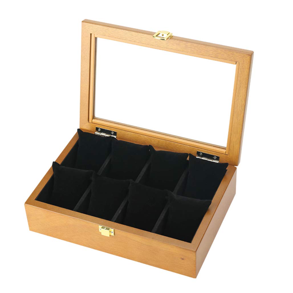 DPPAN Solid Wood Watch Box Organizer for Men - 8 Watch Display Case with Glass Top, Removable Pillow & Metal Buckle - Luxury Jewelry Storage for Dresser, Travel, Gift Giving
