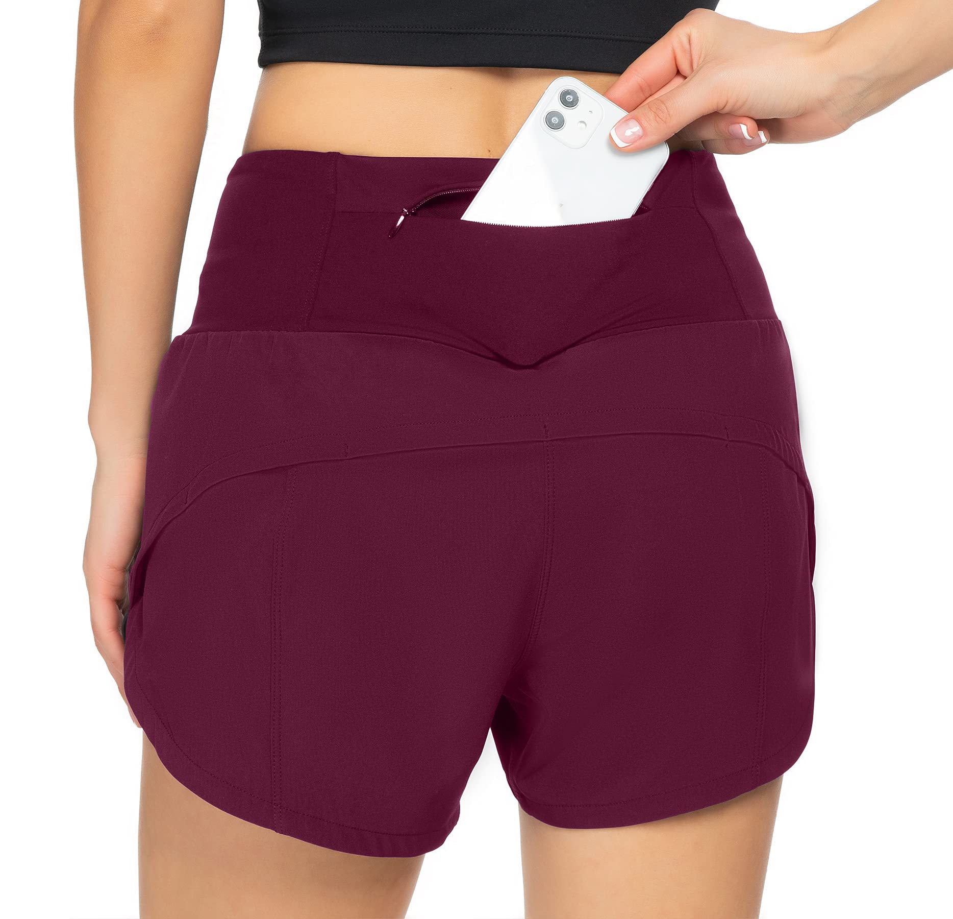 Rrosseyz Women's High Waisted Running Shorts with Built-in Liner & Zip Pocket - 4