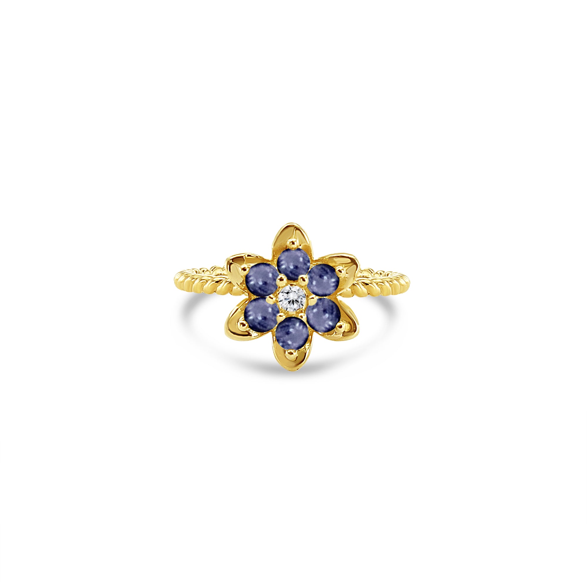 14K Yellow Gold Tall Sapphire Tulip Ring for Women - Elegant Floral Jewelry Gift for Anniversary, Valentine's Day & Special Occasions