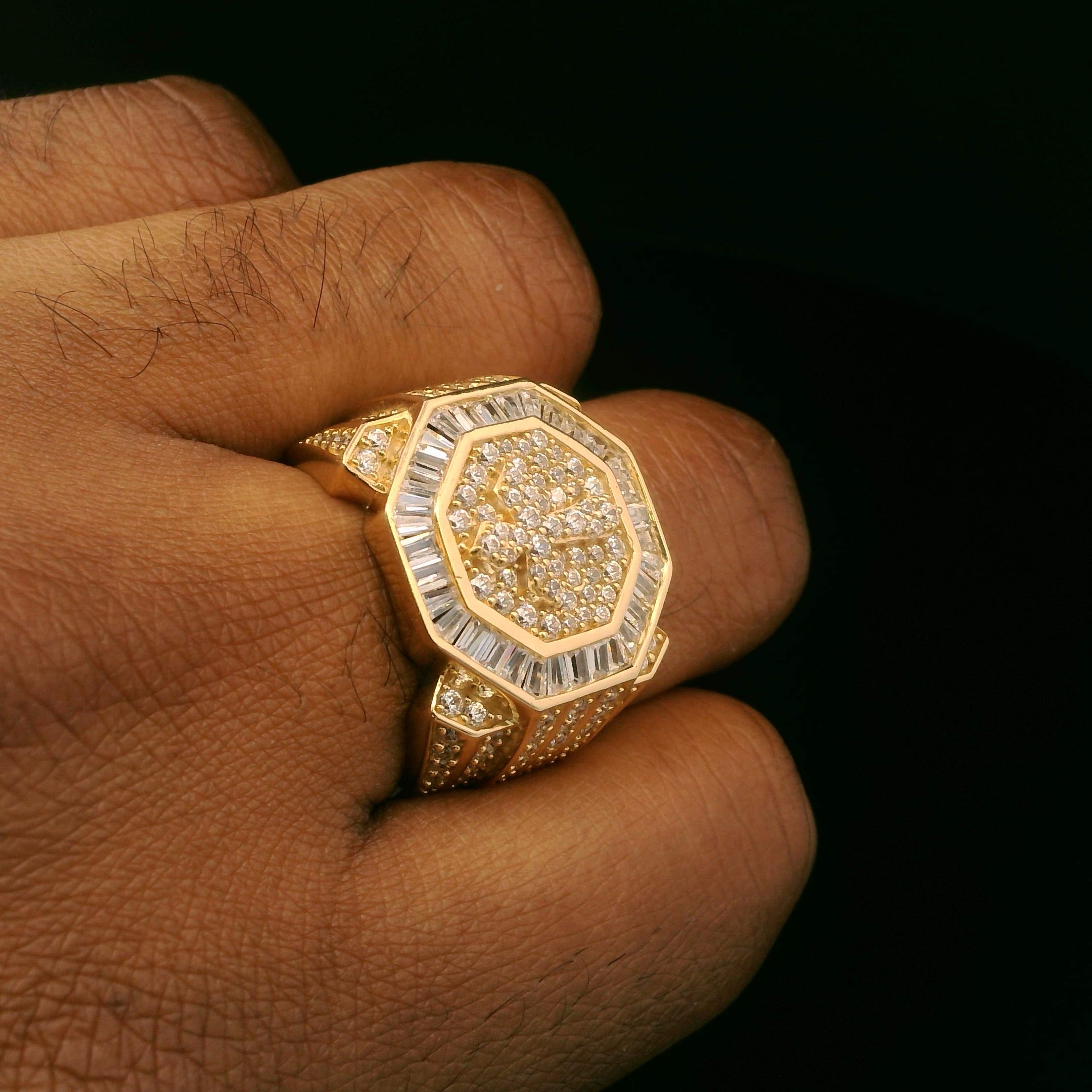14K Gold CZ Cross Baguette Men's Ring for Religious Jewelry - Perfect for Gifts, Weddings & Everyday Wear | JTJ™