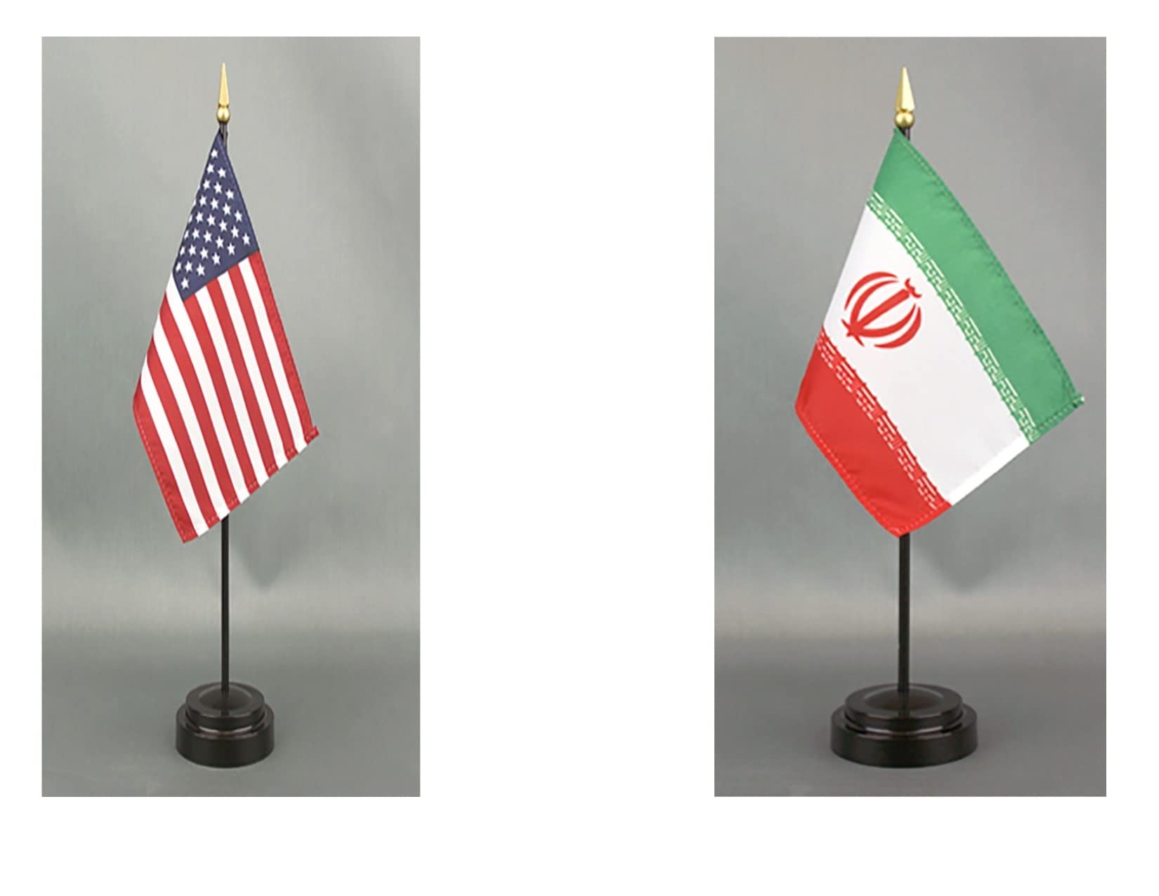 American Made Iran Desk Flag Set - 4x6 inch Rayon Office Desk & Hand Waving Table Flags with 2 Stands - USA & Iran Flags for Office Decor, Diplomatic Events & International Celebrations