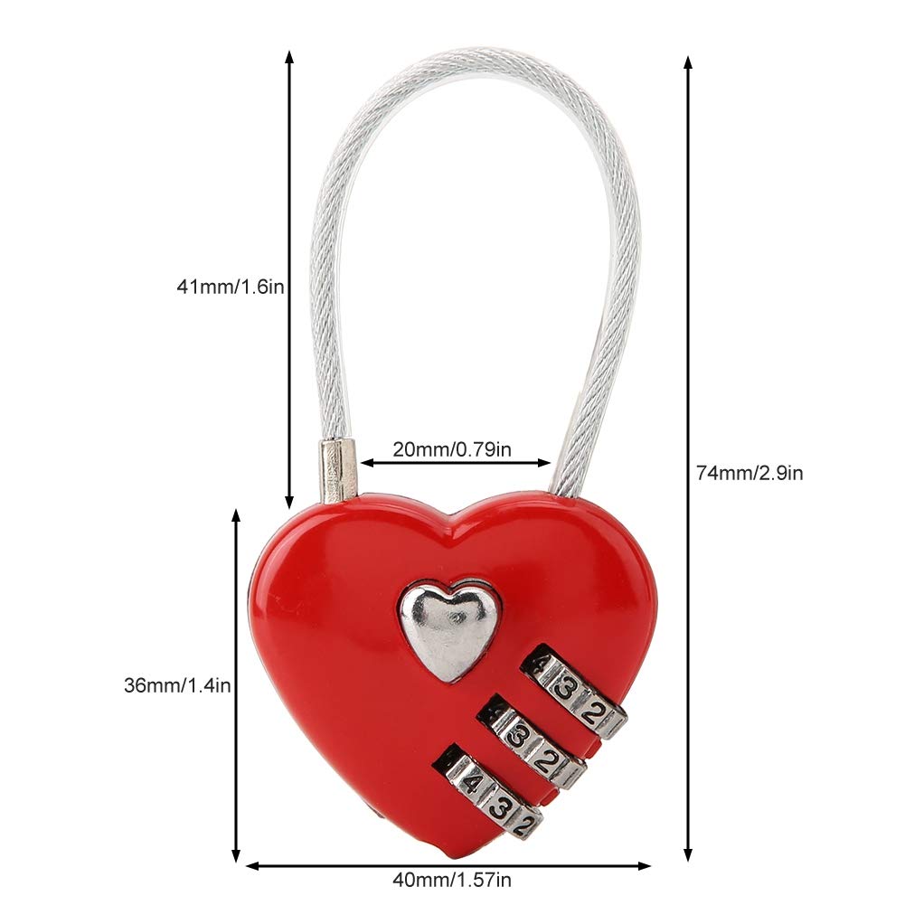 Dioche Heart-Shaped 3-Digit Combination Luggage Lock - Secure Travel Lock for Suitcases, Backpacks, Jewelry Boxes & Gym Lockers (Red) | Perfect for Couples, Travelers & Home Security