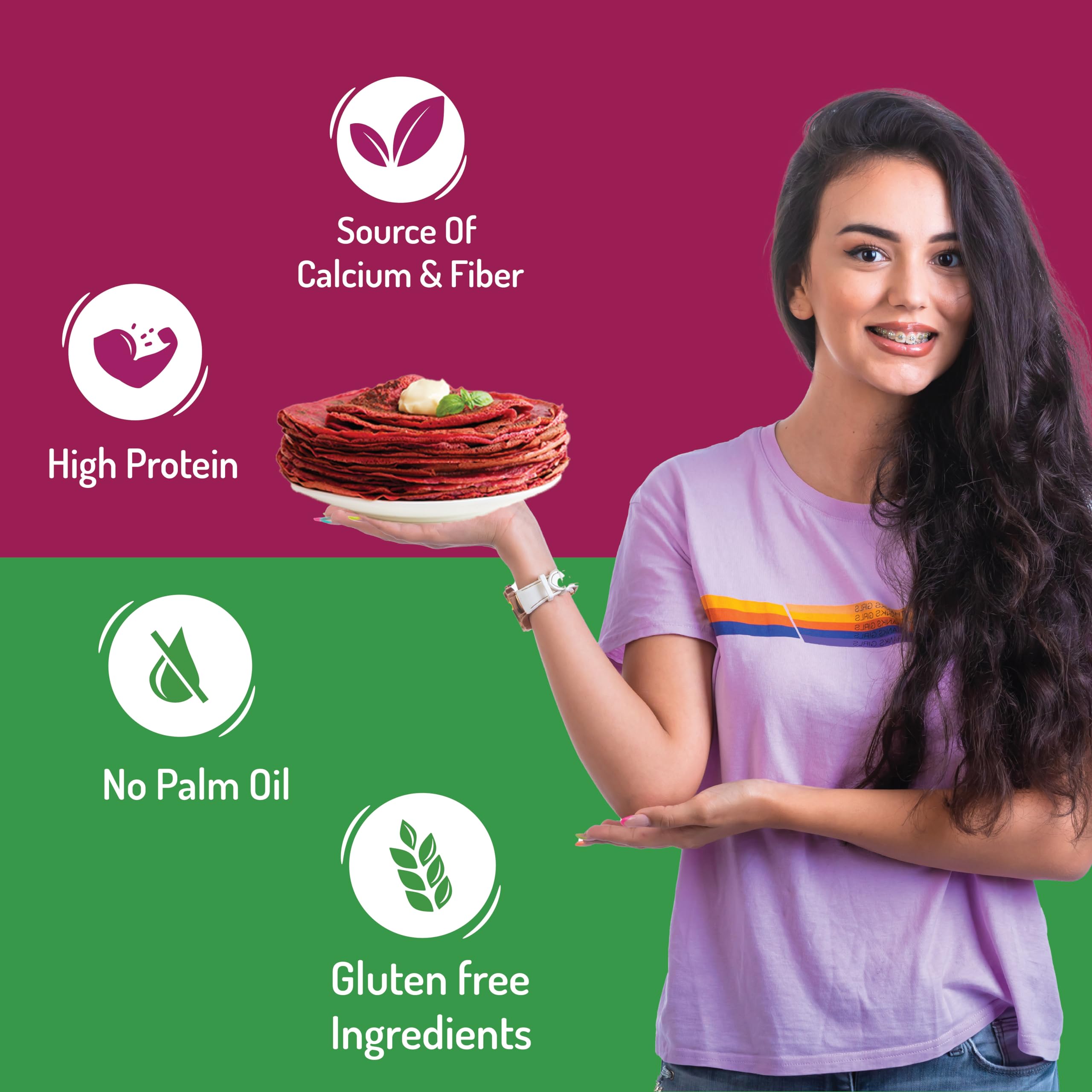 Organic Sprouted Lentils & Millets Instant Dosa Mix - High Protein, Fiber-Rich, Low GI Breakfast - No Maida, No Palm Oil - 200g (Pack of 2: Beetroot & Spinach) - Perfect for Vegan, Keto & Gluten-Free Diets - Quick Healthy Meals for Busy Mornings
