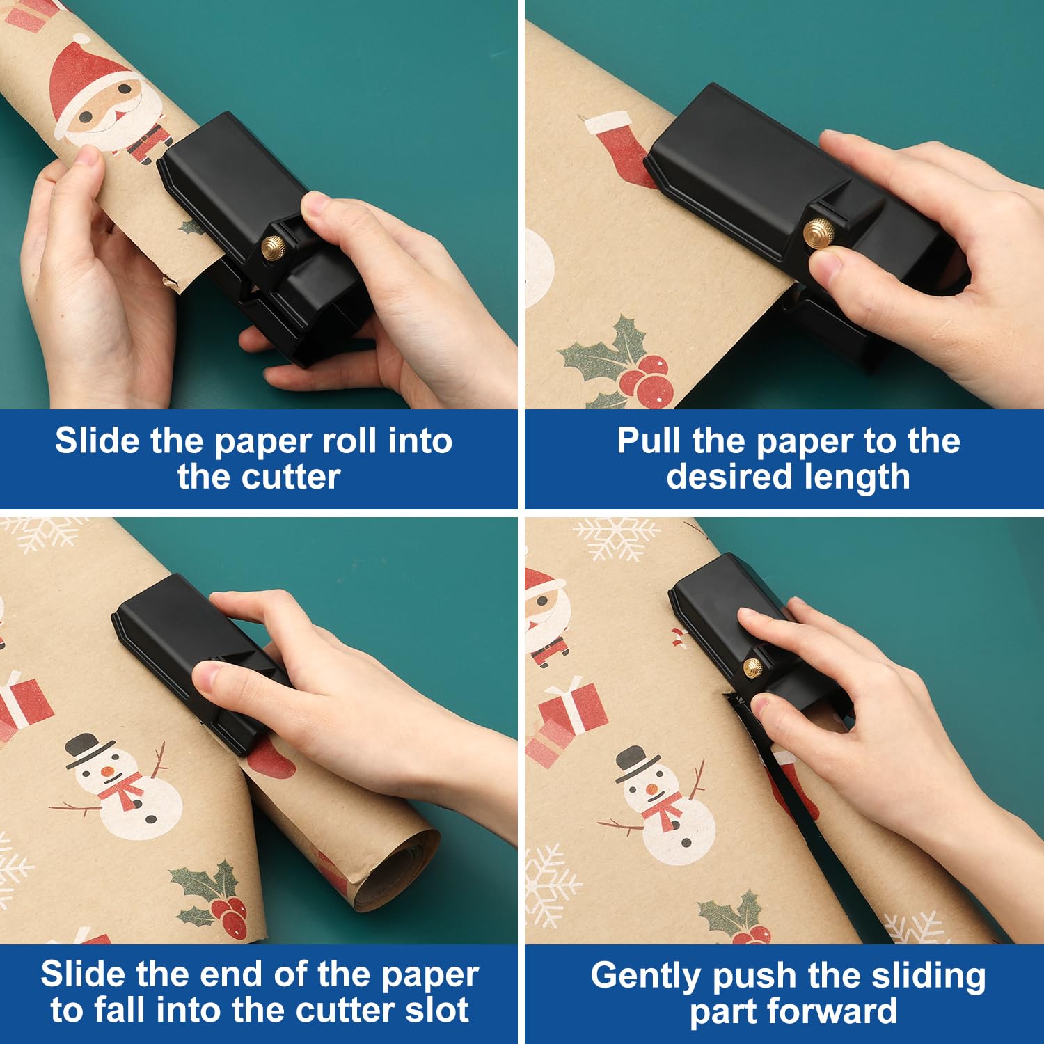 Premium Wrapping Paper Cutter - Upgraded Steel Blade, Sliding & Replaceable Design for Christmas, Birthday & Holiday Gift Wrapping - Black (Perfect for Home, Office & Crafting Projects)