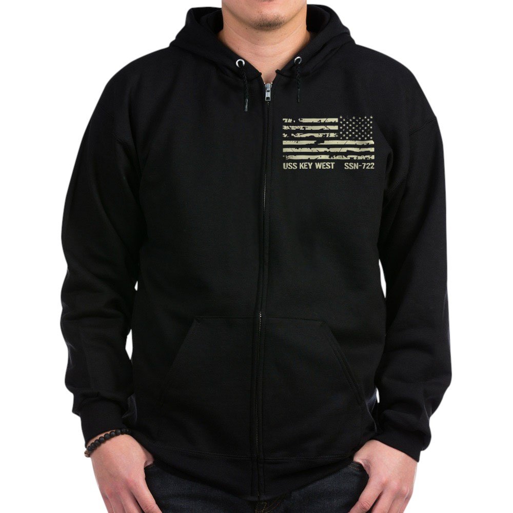 USS Key West Zip Hoodie - Dark Navy Blue Fleece Pullover for Men & Women | Comfortable & Stylish Casual Wear for Navy Veterans, Military Enthusiasts & Patriotic Americans | Perfect for Everyday Use, Outdoor Activities & Military Events
