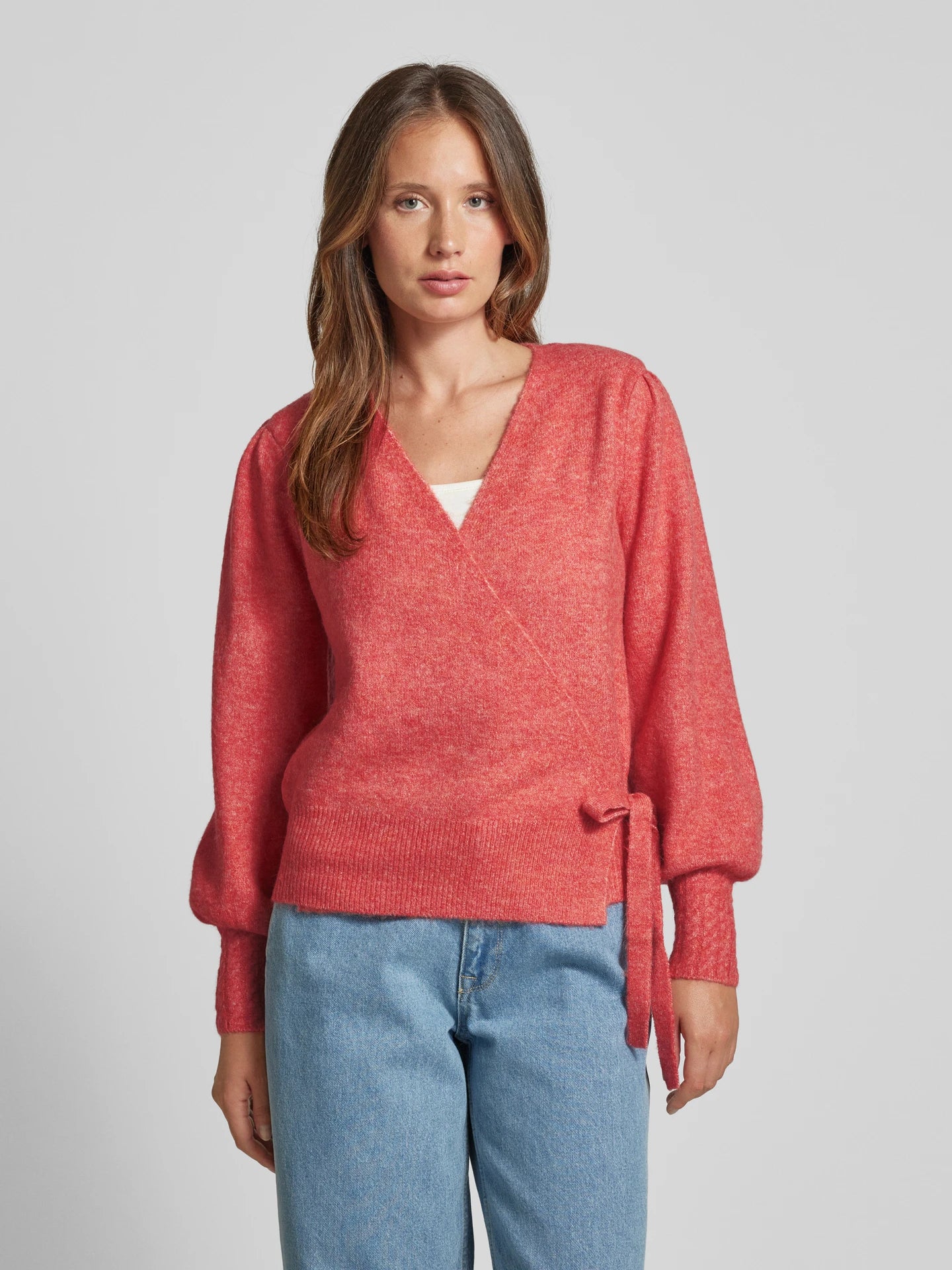Helen Wrap Jumper Sweater for Women - Soft Knit Cardigan (Cranberry Red) - Perfect for Fall Layering, Office Wear & Cozy Evenings