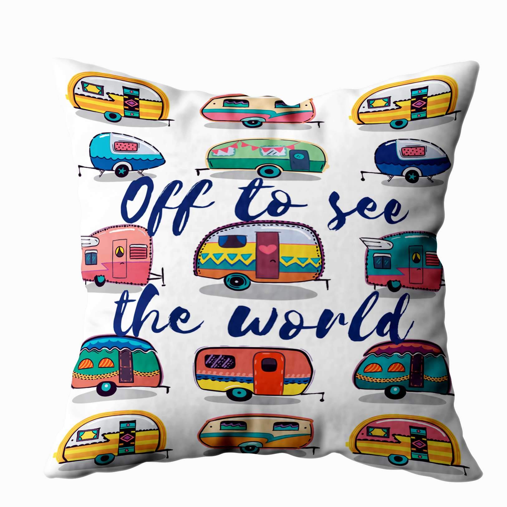 20x20 Inch Sofa Zip Pillow Covers - Happy Camper Card Design Decorative Throw Pillow Cases for Living Room, Bed & Couch | Home Decor Accessories