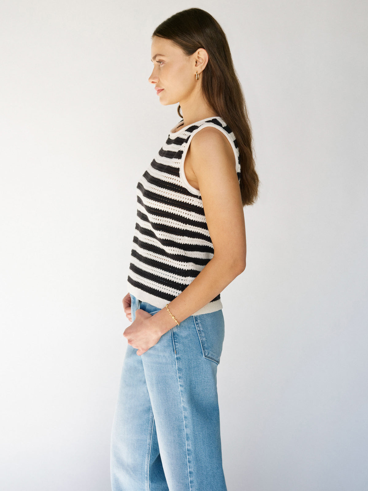 Crochet Shell Sweater for Women - Chalk Black Stripe Knit Cardigan | Boho Beach Cover Up, Spring Layering Piece, Cozy Fall Fashion