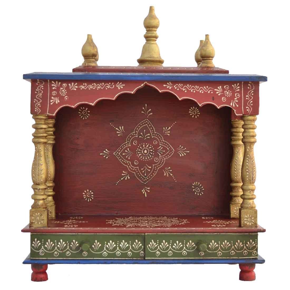 Handcrafted Wooden Home Temple for Pooja & Meditation - Traditional Indian Pooja Mandir with Carved Design for Home Decor & Spiritual Practice