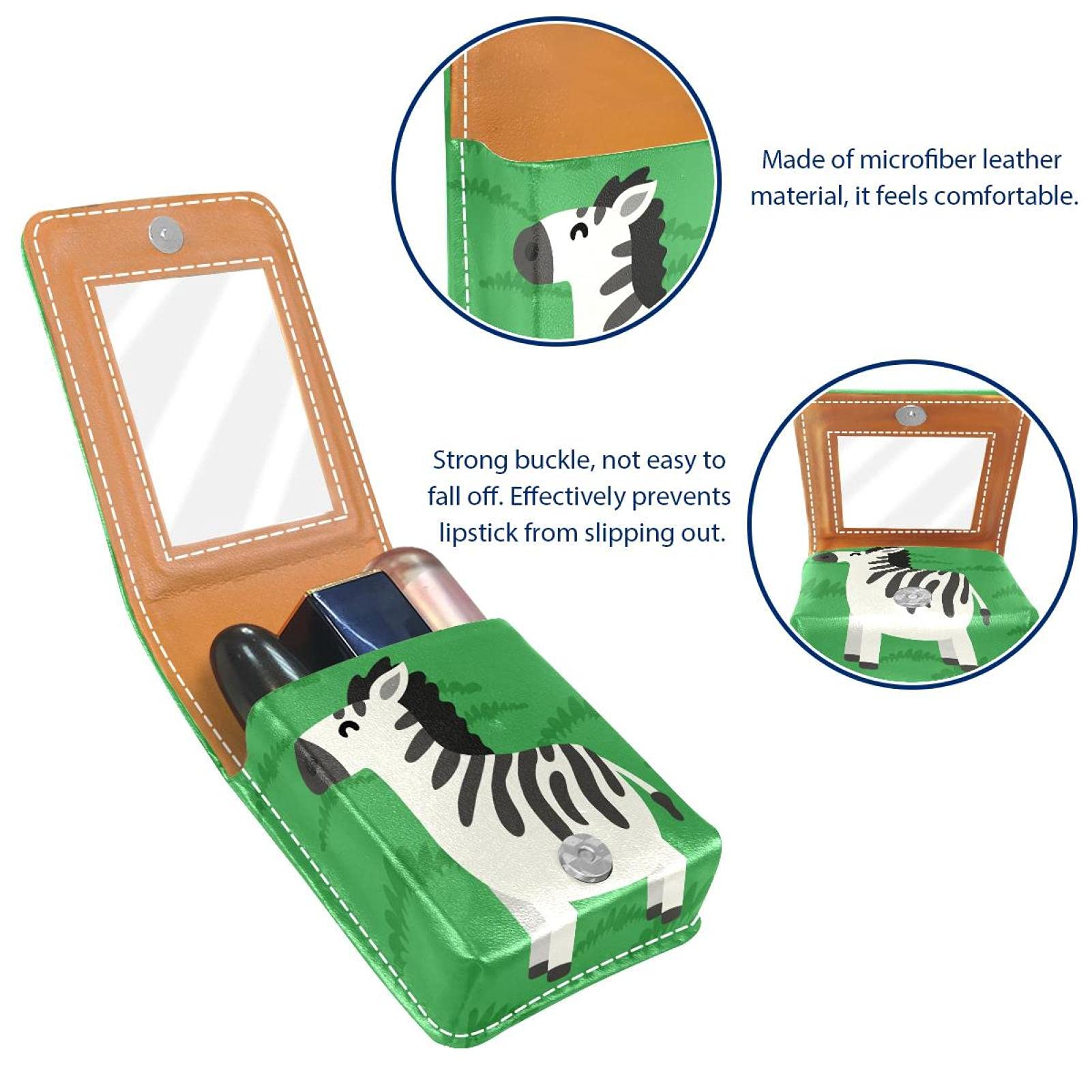 Green Zebra Print Portable Lipstick Case with Mirror - Mini Makeup Organizer Holds Up to 3 Lipsticks - Perfect for Travel, Purse & On-the-Go Touch Ups