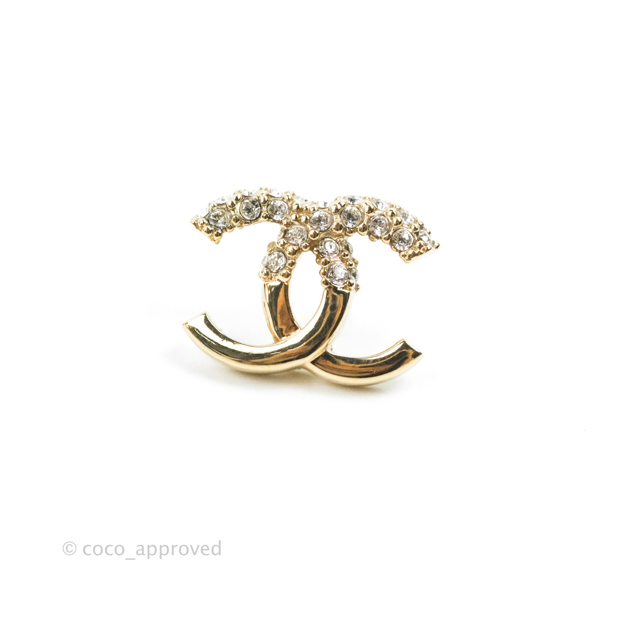 Chanel CC Crystal Stud Earrings 22K Gold Tone - Elegant Jewelry for Women, Perfect for Parties, Weddings & Special Occasions